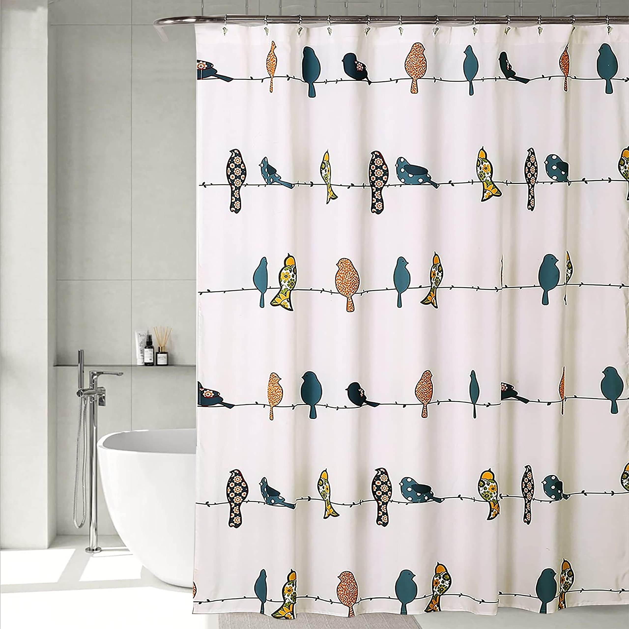 Premium Polyester Birds Design Shower Curtain with 12 Hooks Room Darkening | Standard, 6ft x 6ft (180cm x 180cm) Set of 1