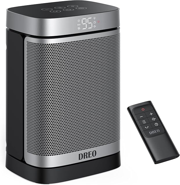 Dreo Space Heater Atom One, 3-Mode 3-Speed 70° Oscillating Electric PTC Ceramic Heater with Thermostat, 1-12H Timer, Remote Control, Overheating & Tip-Over Protection,Energy-Saving-ECO-Mode