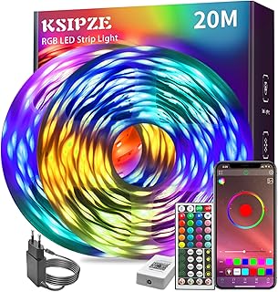 KSIPZE Led Streifen 20m (2x10m) RGB LED Strip mit Fernbedienung Bluetooth Musik Sync Timer-Einstellung Dimmbar Farbwechsel Led Lichterkette Lichtband Leiste Band Beleuchtung für Zimmer Partei