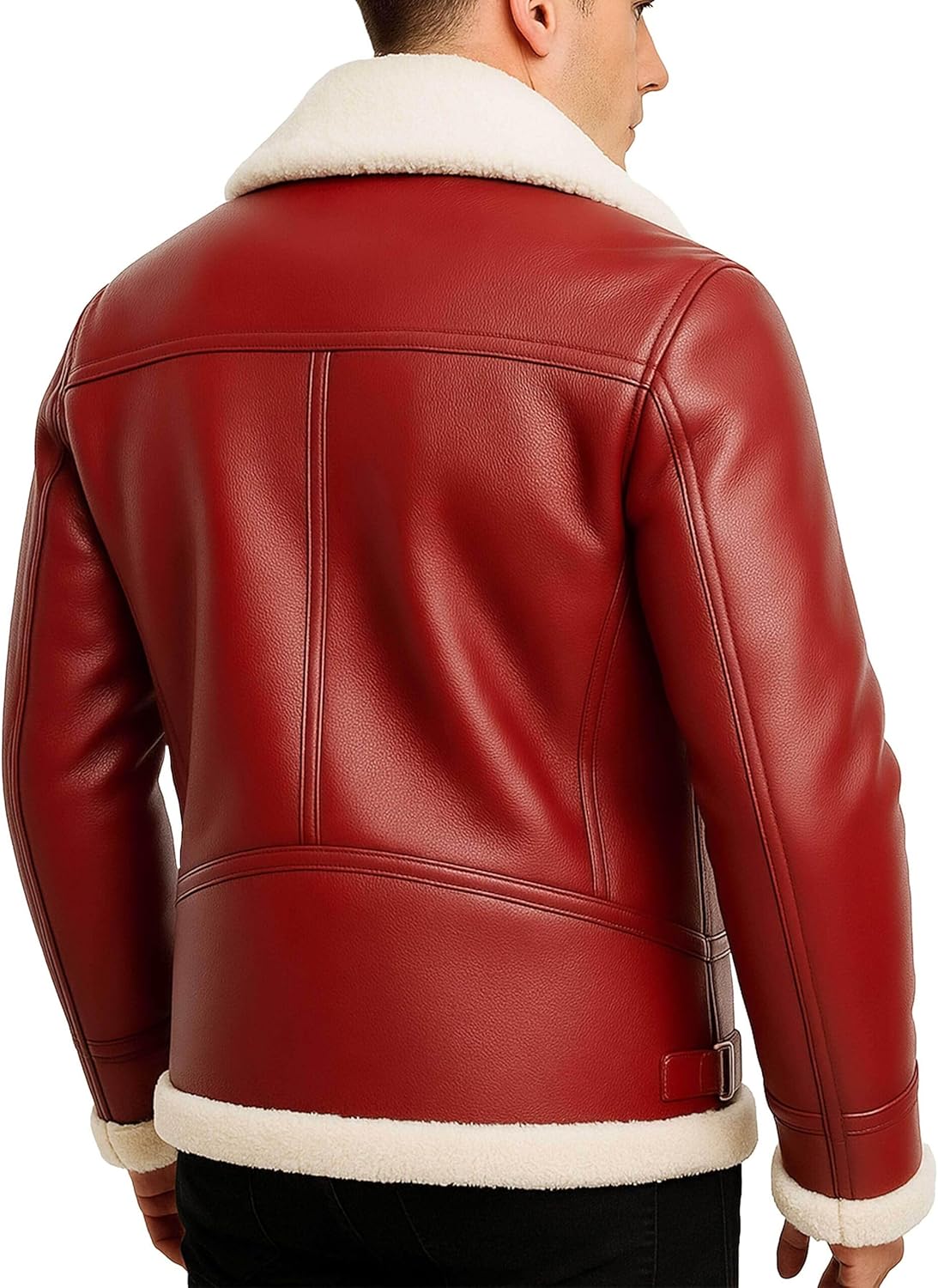Red Leather Jacket Men Christmas – Mens Aviator Jacket Bomber Style – Faux Fur Shearling Winter Coat