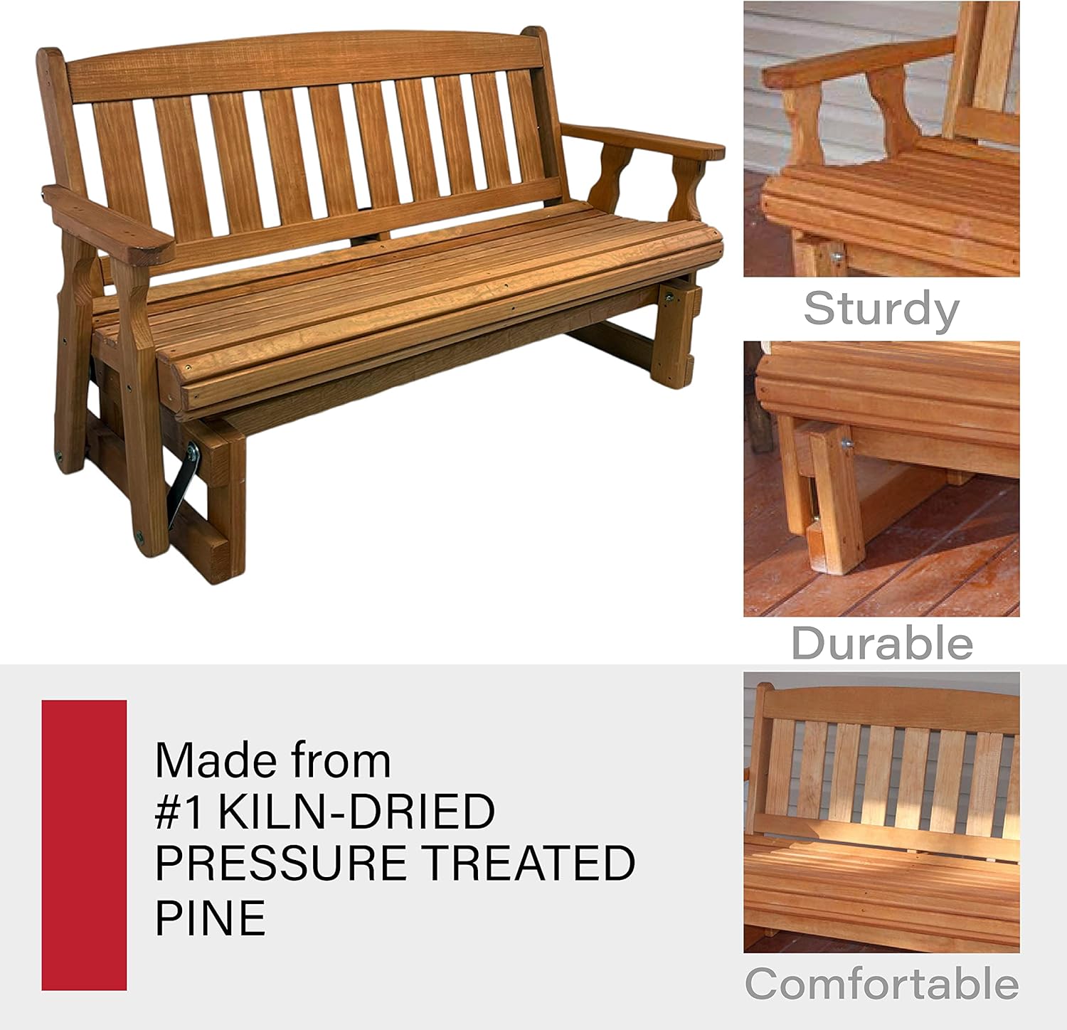 Amish Casual Heavy Duty 800 Lb Mission Pressure Treated Porch Glider (5 Foot, Cedar Stain)
