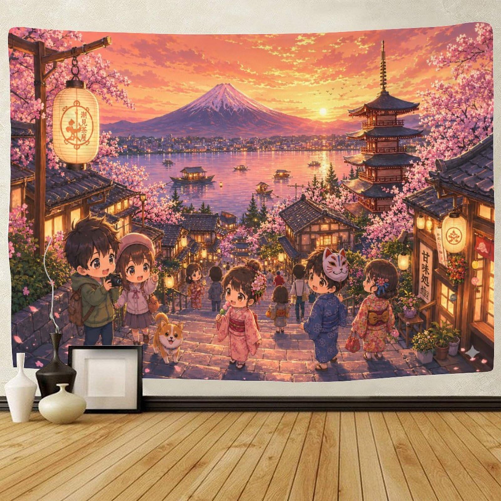 ASDFGHJKLZA Japanese Mount Fuji Lakeside Tapestry for Bedroom Wall Art Decor 3D Print Tapestries Poster Home Decoration Living Room College Dorm 180cmx230cm