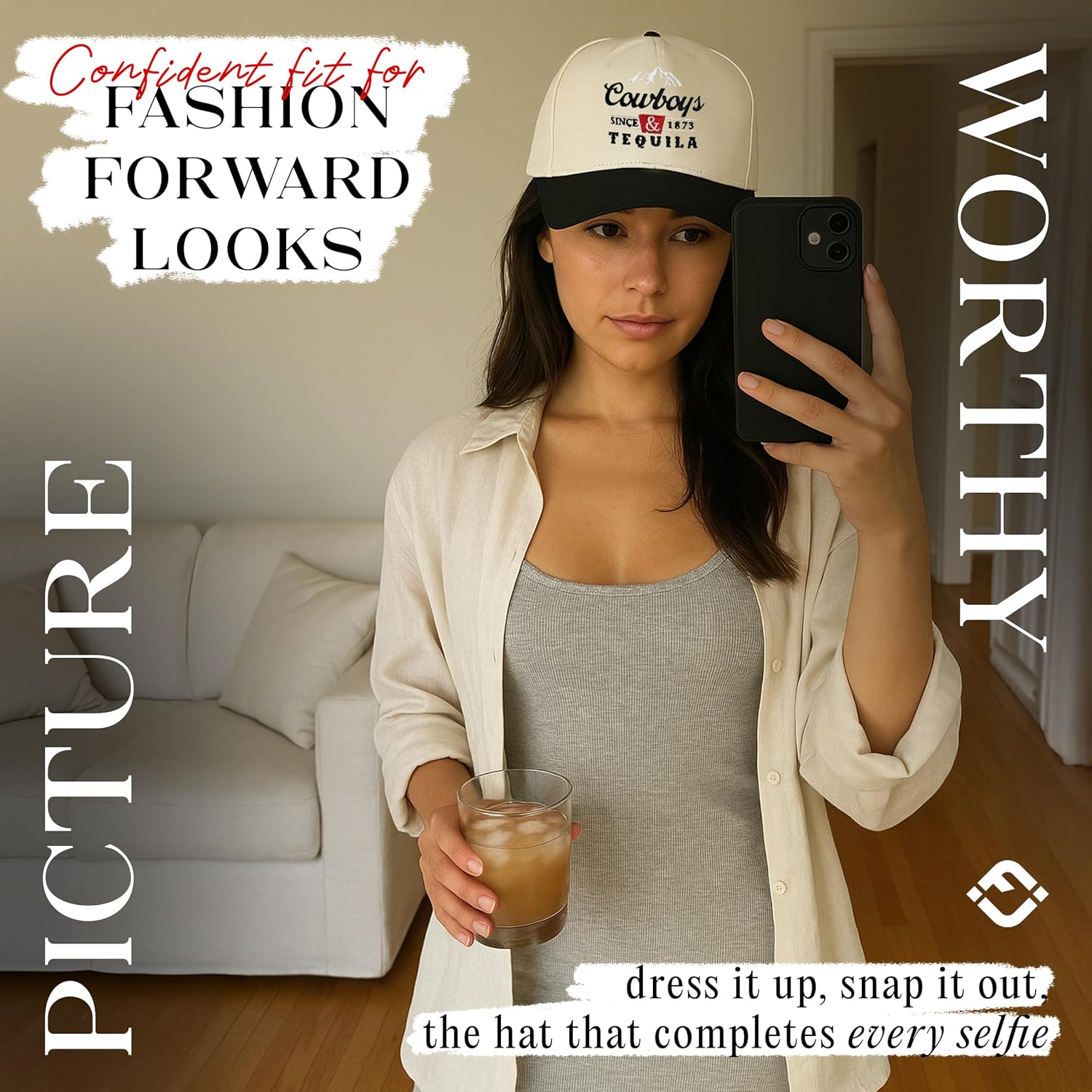 Funky Junque Vintage Canvas Snapback Hat - Adjustable 2 Tone Cap for Men Women - Put It On My, Cowboy, Girl Dad, Funny - Image 2