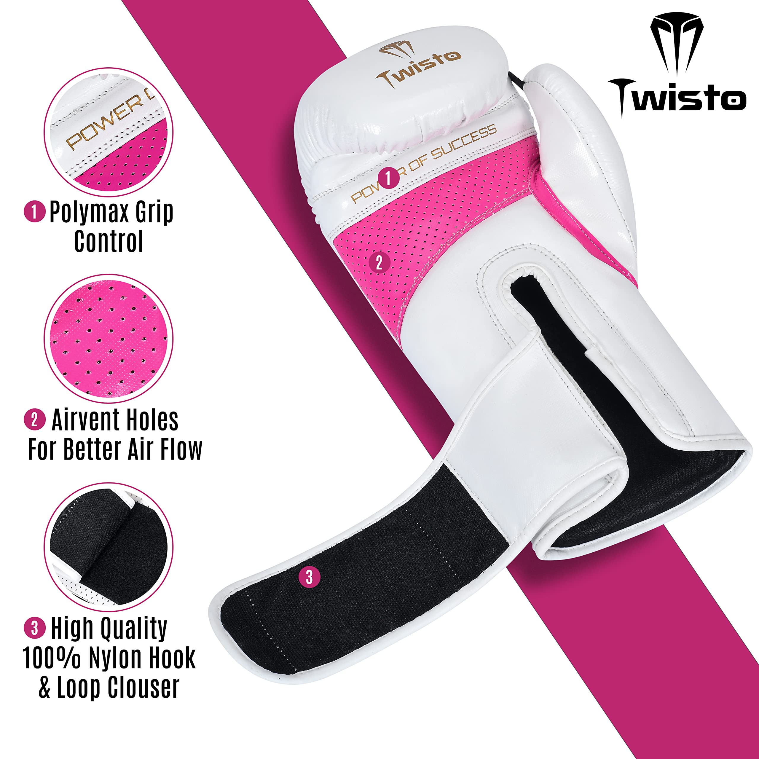 Twisto Boxing Gloves Sparring X7 (16 oz, White/Pink) - Image 3