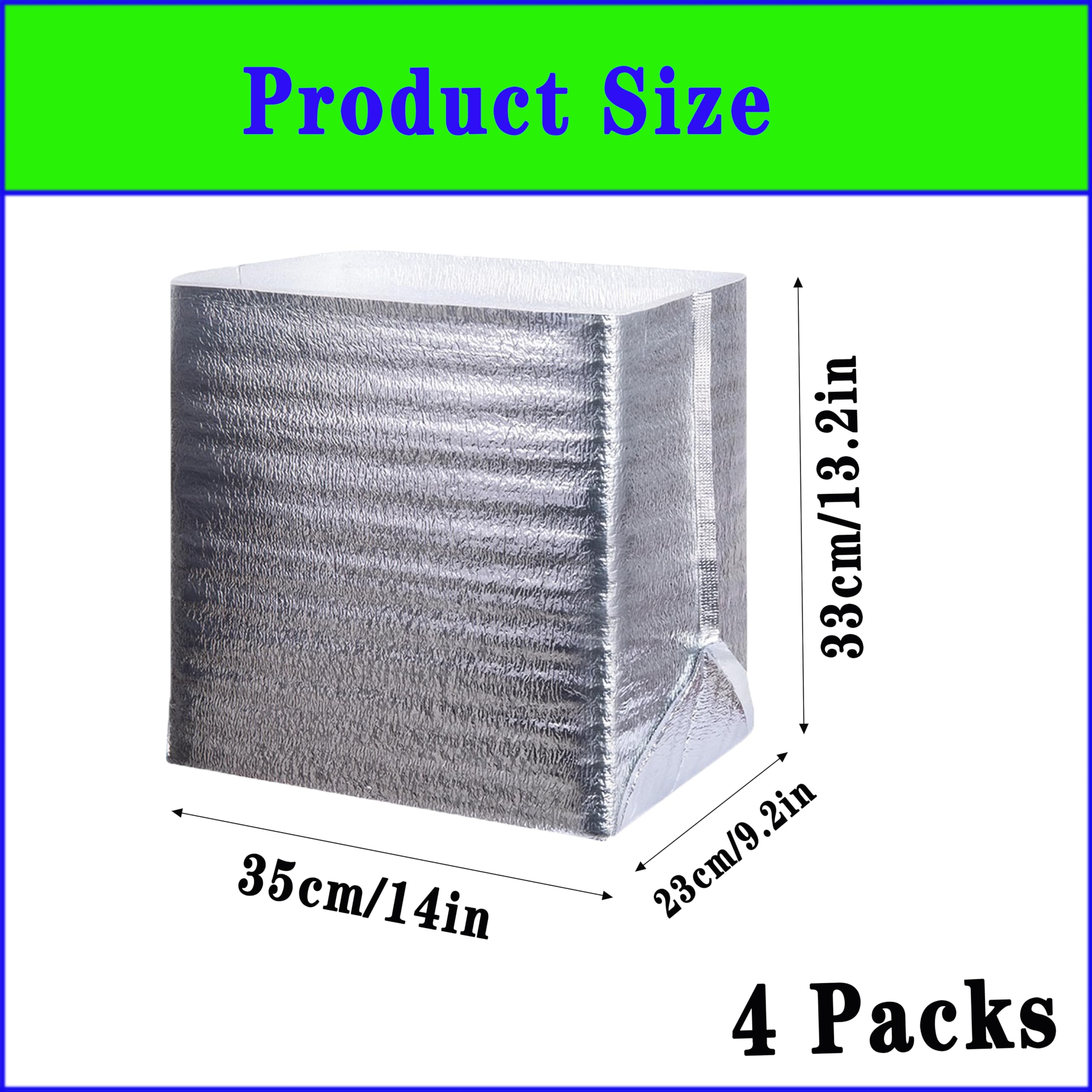 Wiederverwendbare Isolierbeutel, Thermobox-Einlagen, 4 Packungen, 35,6 x 23,4 x 58,9 cm, Folien-Thermobox-Einlagen für Takeaway-Verpackung, Isolierung, Lunchbox, Einkaufstasche, Isolierfutter,