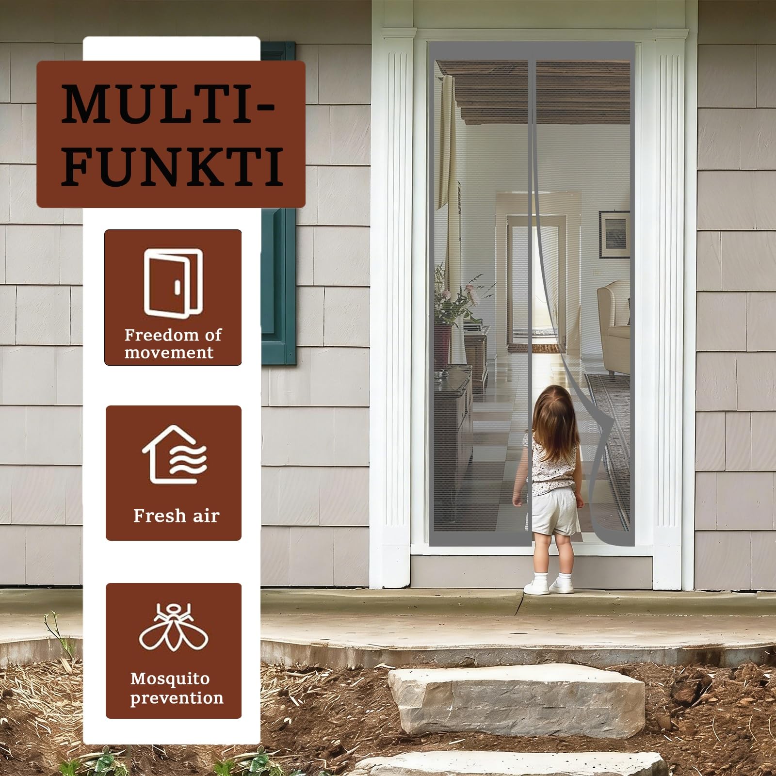 Moustiquaire Porte Fenêtre 320 x 230 cm Sans Perçage, Fermeture Automatique, Maintient L'Air Frais à L'Intérieur, Anti-Insectes Moustiquaire Aimantée pour Porte Exterieur, Gris