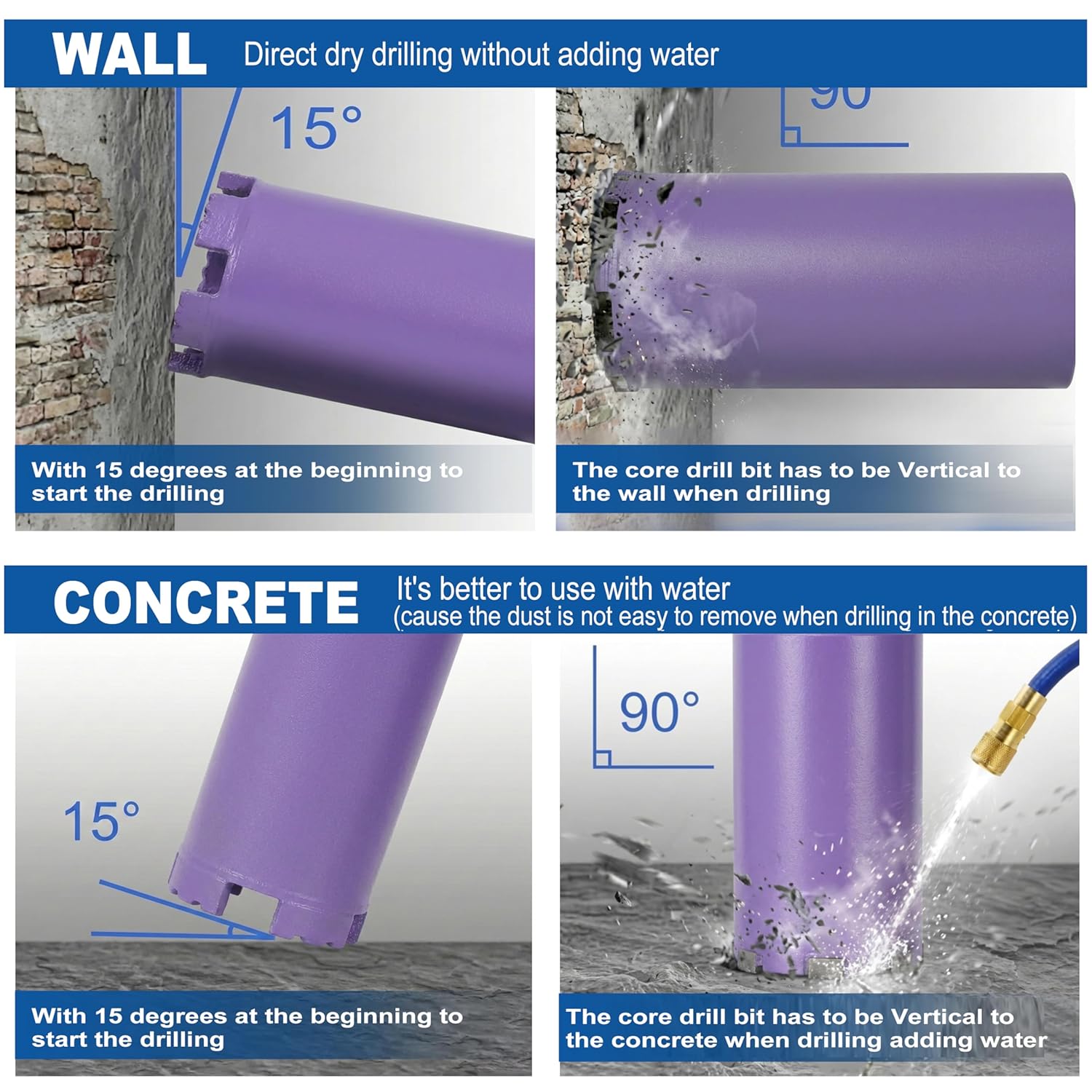 3-1/4" Diamond Core Drill Bit, diamond dry core drill bit with 1-1/4"-71 Thread Core Bit, turbo Segments high-frequency welding for Brick Block Concrete and Masonry, for HVAC and plumbing work, Purple