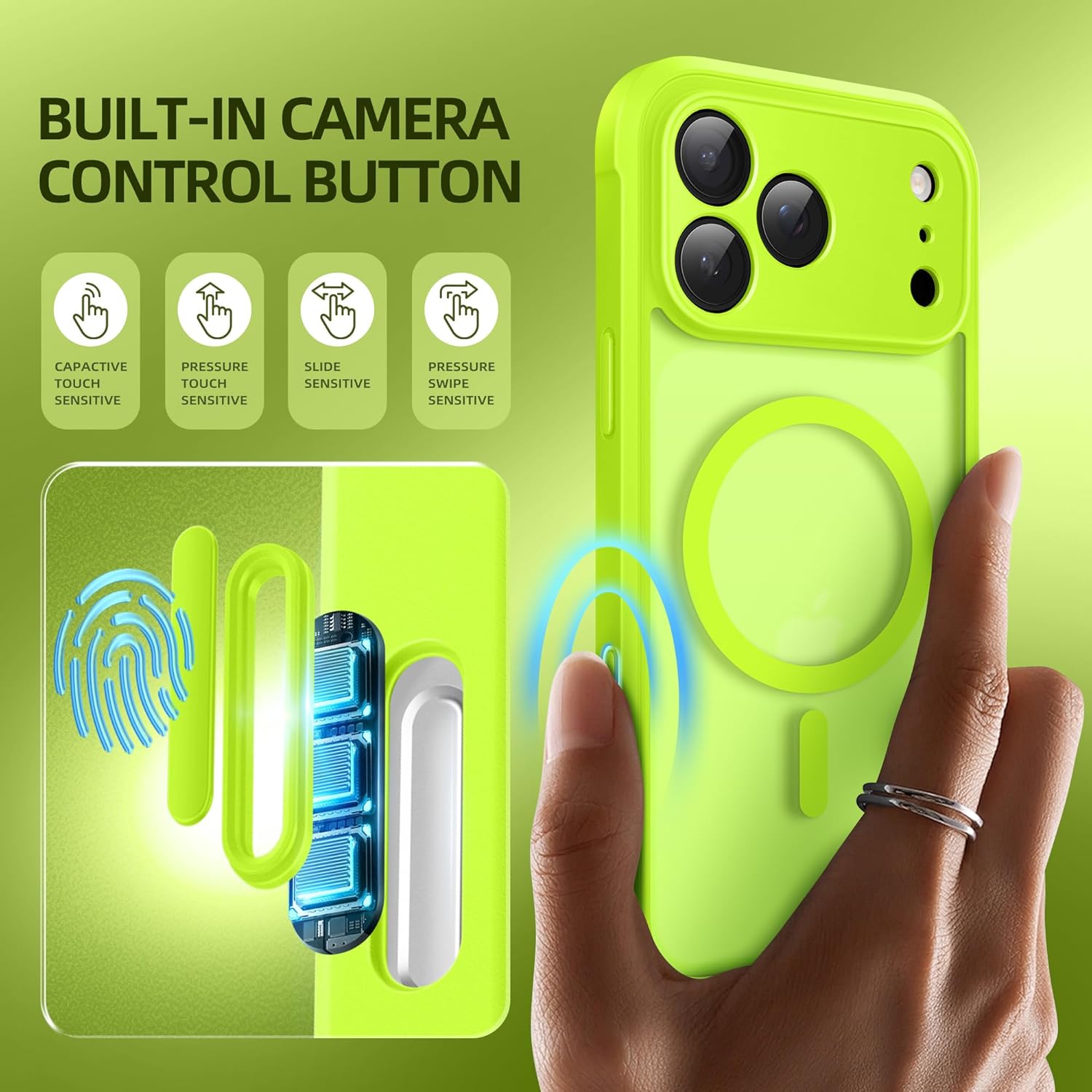 BERFY for iPhone 17 Pro Case, Compatible with MagSafe, Built-in Privacy Screen Protector and Camera Protection, Anti-Spy Full Body Shockproof Translucent Matte Phone Case for 17 Pro 6.3", Bright Green - Image 4