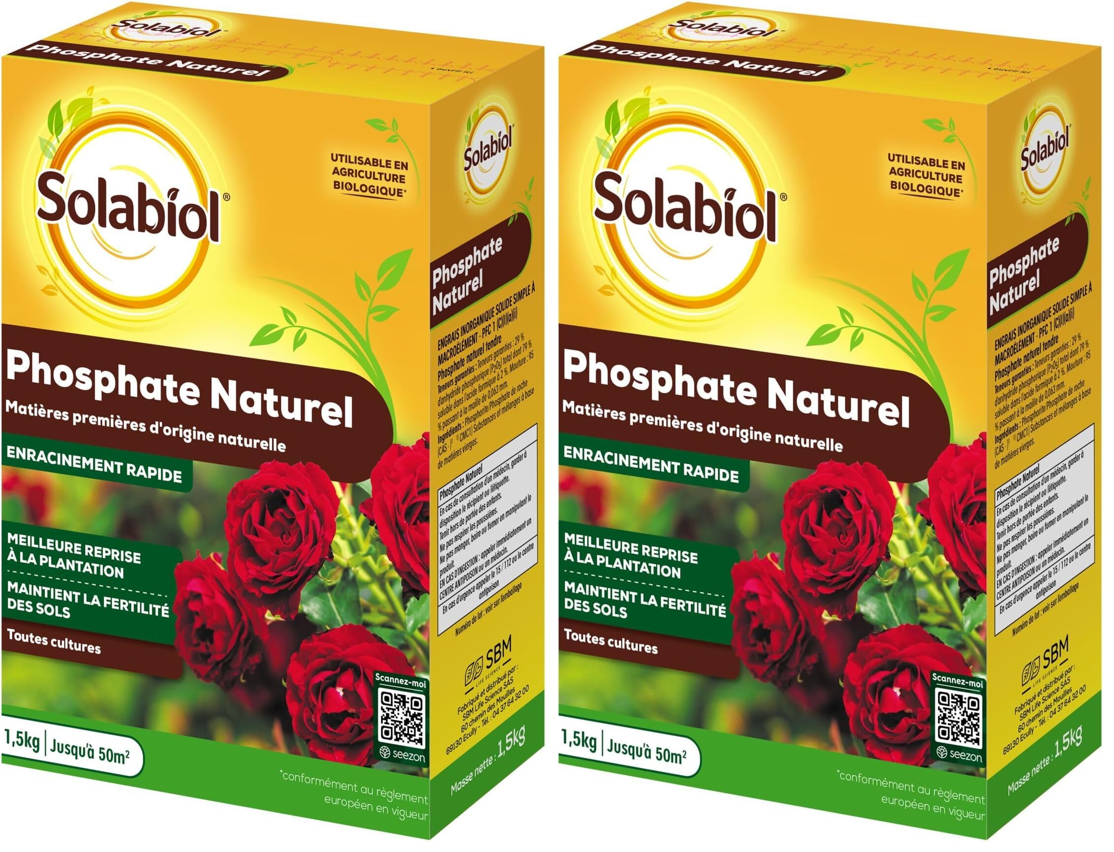 SOLABIOL Engrais Phosphate Naturel - 2x1,5Kg - Jusqu'à 50m² - Améliore La Floraison - Optimise La Formation Des Racines - Pour Toutes Les Cultures - Utilisable En Agriculture Biologique