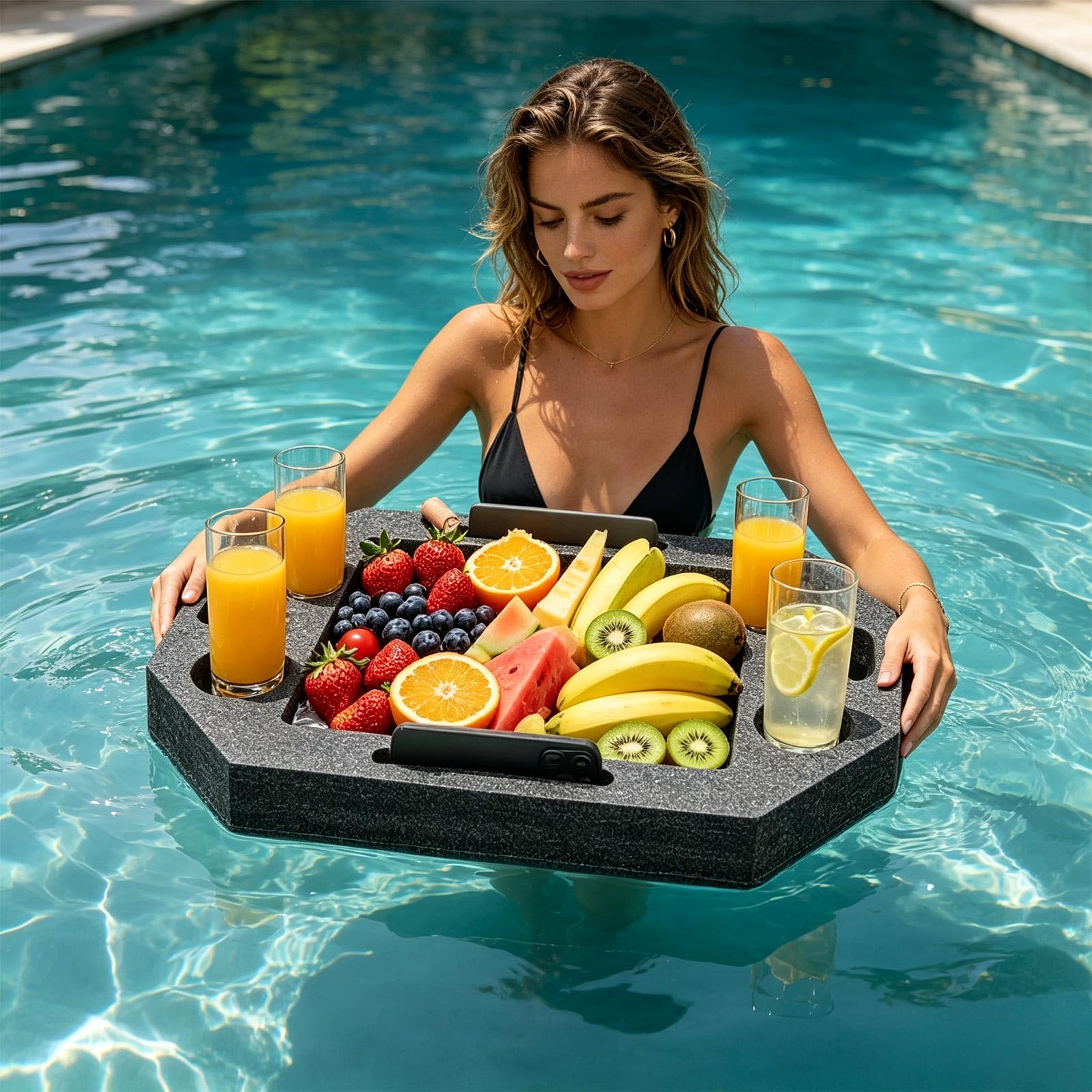 Vassoio galleggiante per piscina, grande porta bevande con scomparto, contenitore portatile per vasche idromassaggio, decorazione per feste in spiaggia, ideale per divertimento estivo e relax