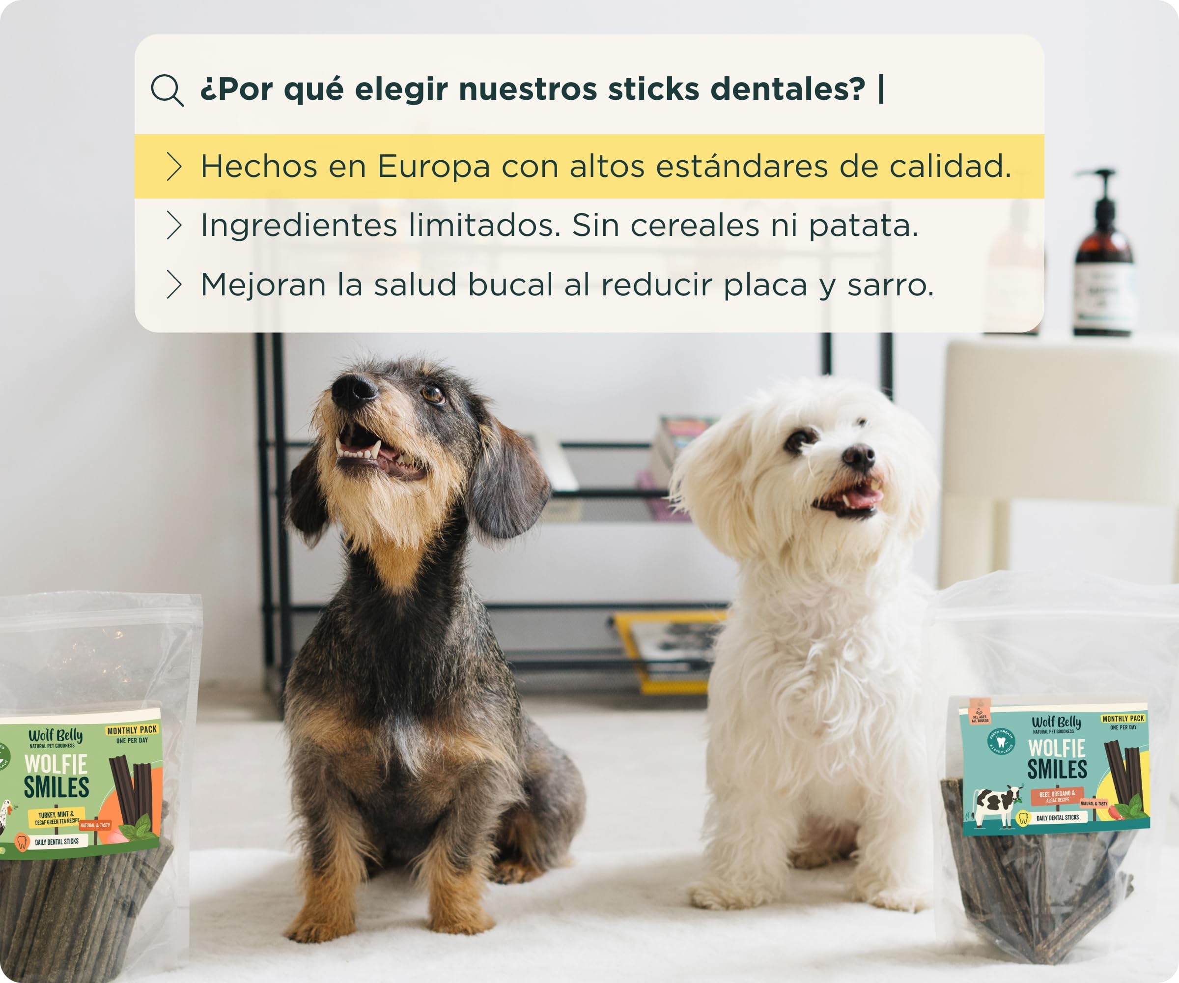 Wolf Belly - Stick Dental Perro Natural (28 uds) 93% Pavo y Menta sin Cereales | Higiene Dental & Aliento Fresco | Textura Resistente | Delicioso Sabor Carne | Rico en Proteínas - Producido en Europa