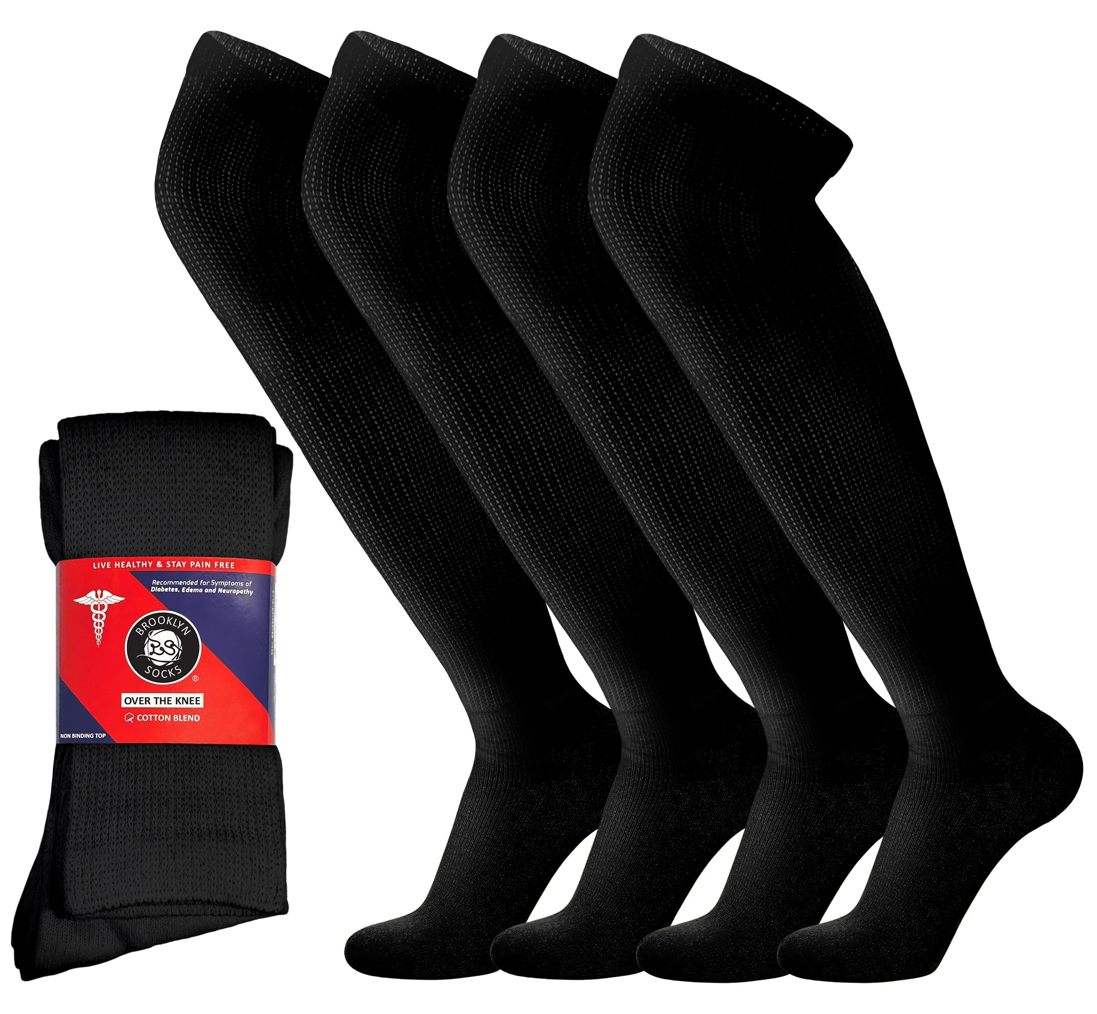 4 Pairs of Over The Knee Non-Binding Cotton Diabetic Neuropathy Socks