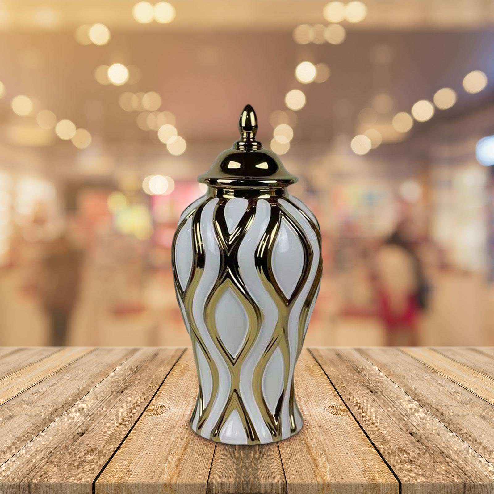 Weißgold-Porzellan-Ingwerglas mit Deckel, handgefertigt, dekorative Vase für Zuhause, Büro, Party, Dekoration, mittelgroßes Ingwerglas für den Schreibtisch