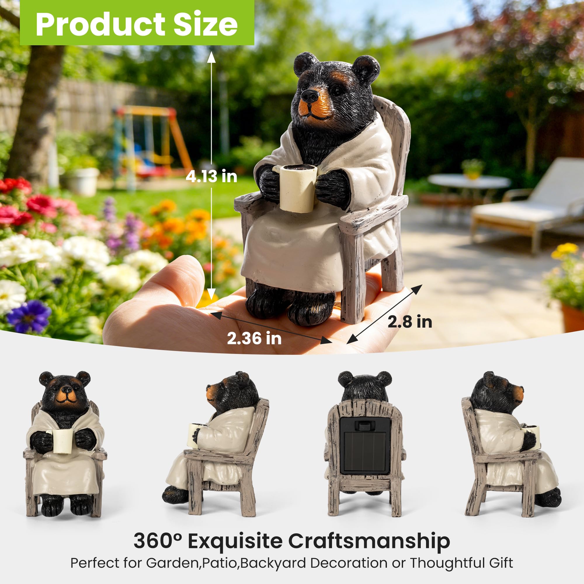 SOWSUN Estatua de jardín, decoración solar de oso negro con luz, decoración al aire libre para patio, césped, balcón, regalo de Navidad/cumpleaños para mamá y mujer