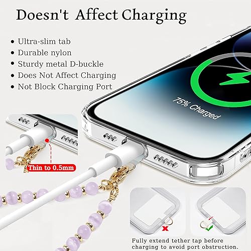 Miniatura 6 de Correa de muñeca para teléfono con cuentas de mármol, correa desmontable para teléfono con pestaña de sujeción, correa de muñeca manos libres