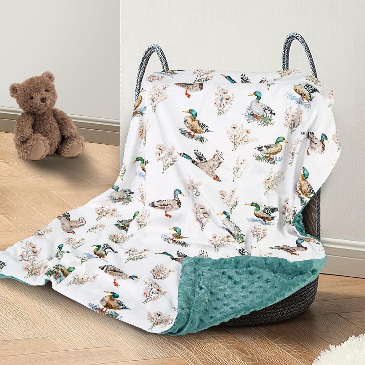 Mallard Duck Baby Blanket for Boys Girls Soft Fleece Minky Blanket with Dotted Backing Double Layer Newborn Toddler Blankie for Nursery Stroller Crib Gift to Son Nephew Grandson 26.5 * 40 Inches