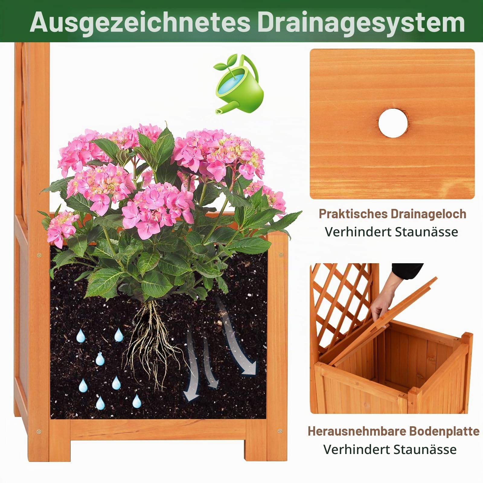 HOMASIS Rosenbogen mit 2 Blumenkasten, Torbogen Holzbogen für Hochzeit Garten Party, Rankgitter für Rosen Kletterpflanzen Blumen Gemüse, Gartenbogen Rankhilfe Spalier, Pergola 185x45x201cm (Orange)