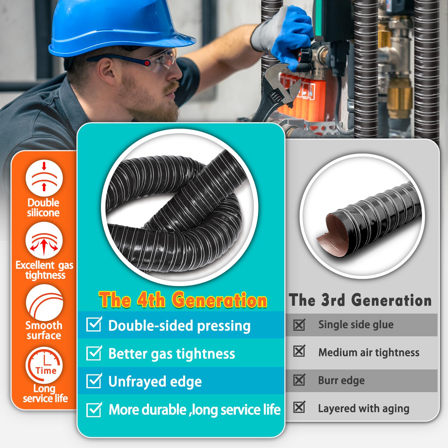 2 12 in Intake Hose Automotive Air Duct Hose Length 1 Meter 3.3 Feet Double-layer Silicone Flexible Brake Cooling Ducting Induction vacuum hose for Air System Black product thumbnail 9