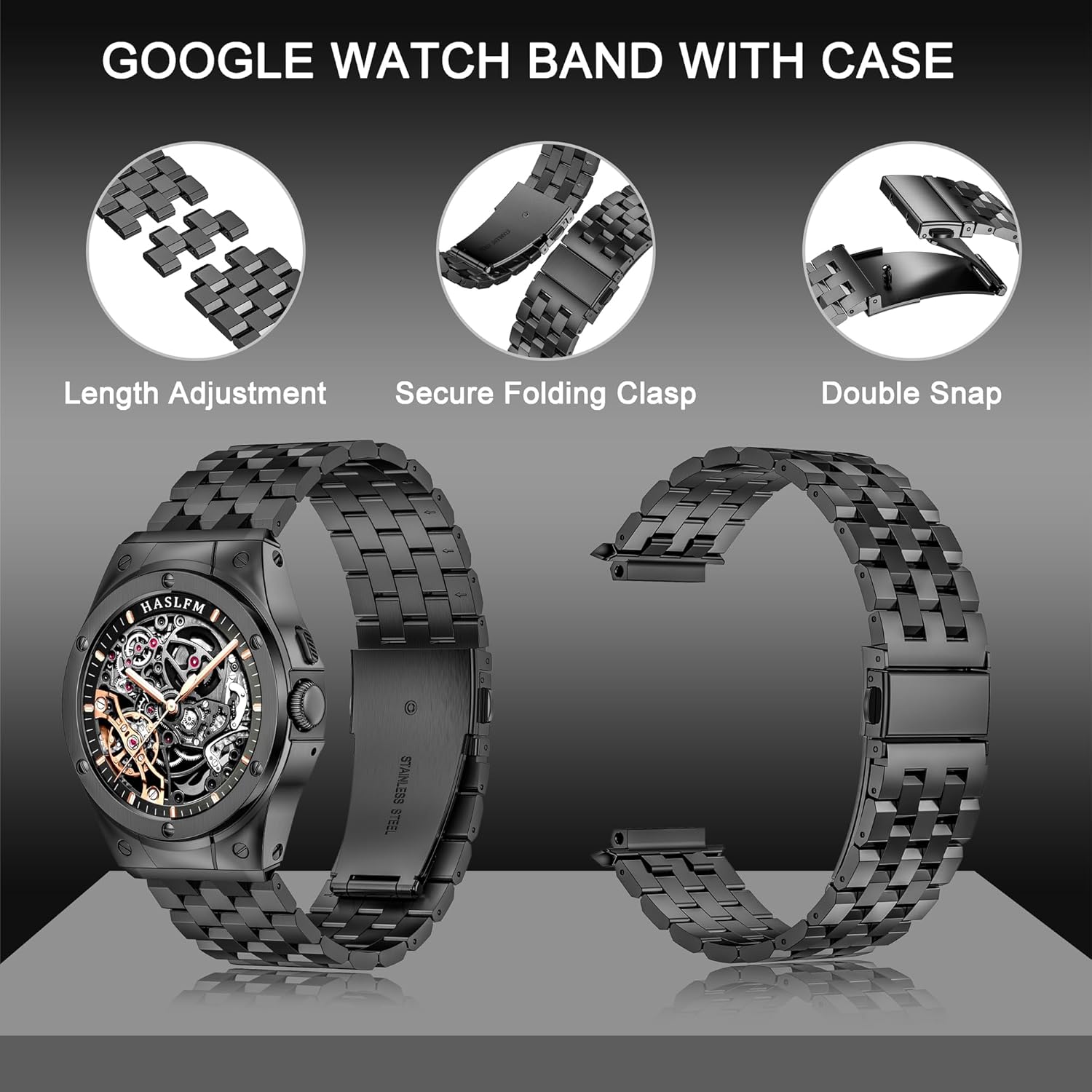 Stainless Steel Case with Band Compatible for Google Pixel Watch 3 45mm /Pixel 3/2/1 41mm, Rugged Metal Wristband Strap with Protector Bumper Cover for Men