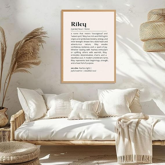 Framed Riley Name Definition Poster Canvas Print Art Modern Wall Art Painting Exquisite Pictures Trendy Wall Decor Personalized Art Print for Living Room Home Decor Office (Wood Framed,8L x12W)