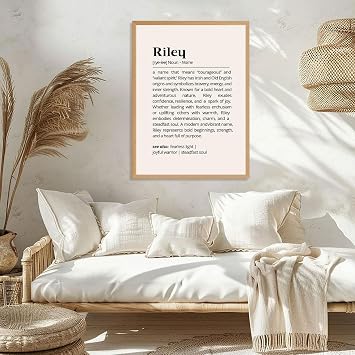 Framed Riley Name Definition Poster Canvas Print Art Modern Wall Art Painting Exquisite Pictures Trendy Wall Decor Personalized Art Print for Living Room Home Decor Office (Wood Framed,8L x12W)