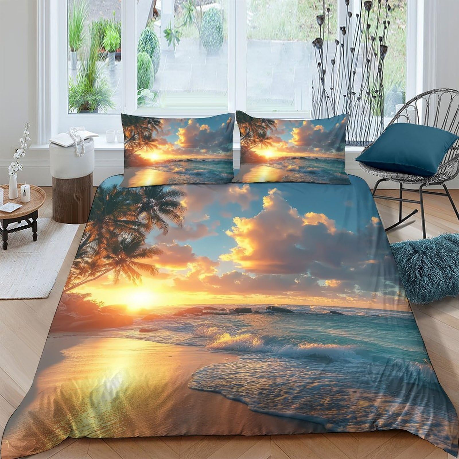 Ctjqhvkz Style-3 3D Printed Sunset Beach Fitted Sheet Microfiber Soft Breathable Ocean Landscape Mattress Cover For Bedroom Guest Room Decor Single（135X200cm）