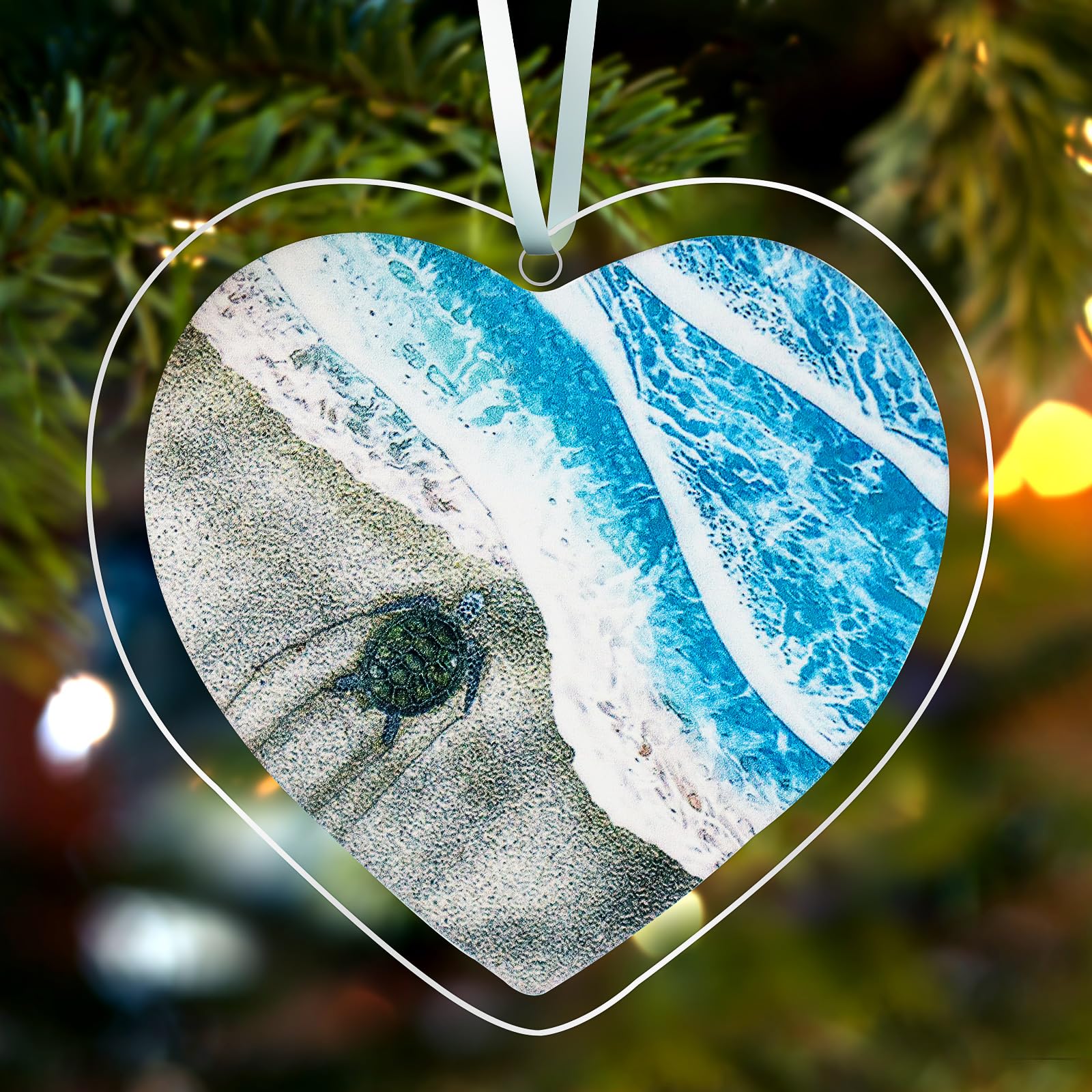 Décoration De Noël Pendentif Acrylique Tortue Et Sapin - 8x8 Cm, à Suspendre Sur Fenêtre, Porte, Mur, Pour Fêtes