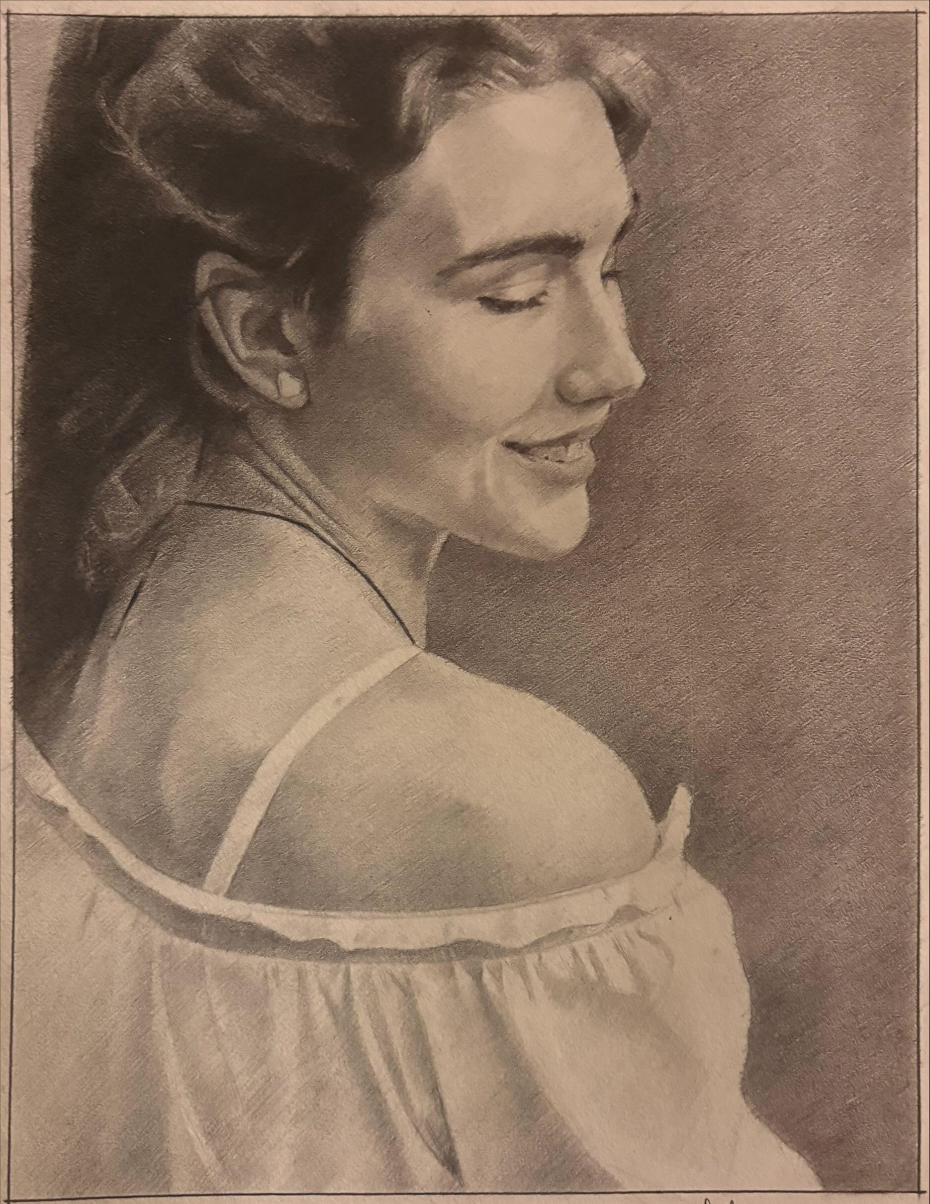 “Whispered Serenity” – Original Handmade Graphite Portrait | Realistic Pencil Drawing of a Smiling Woman | Fine Art Wall Décor | Premium Collectible Sketch