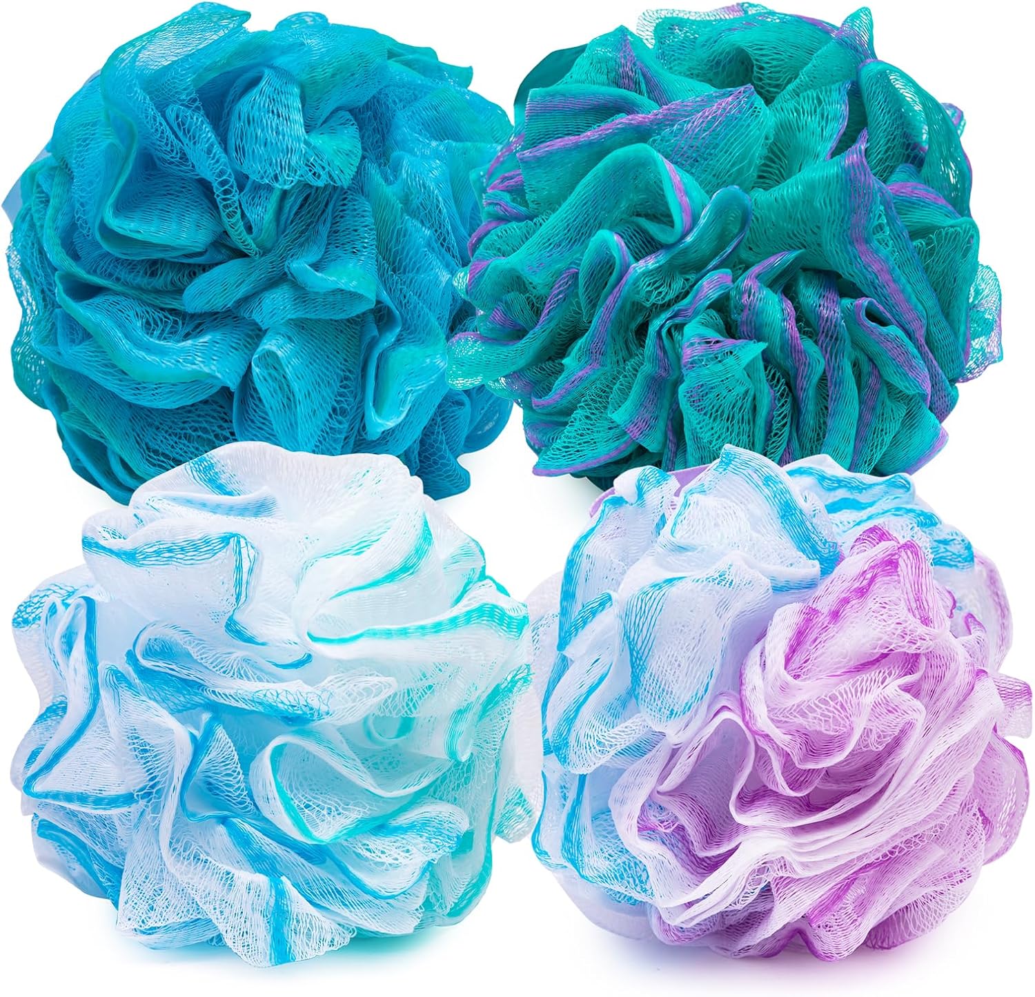 Loofah for Women Men, Shower Loofah 4 Pack 75g/ea., Exfoliating Bath Sponge Body Scrubber, Flower Color Loofa for Women Men, Shower Loofa Scrubber for Body, Bathroom Shower Accessories Loofah for Women Men, Shower Loofah 4 Pack 75g/ea., Exfoliating Bath Sponge Body Scrubber, Flower Color Loofa for Women Men, Shower Loofa Scrubber for Body, Bathroom Shower Accessories