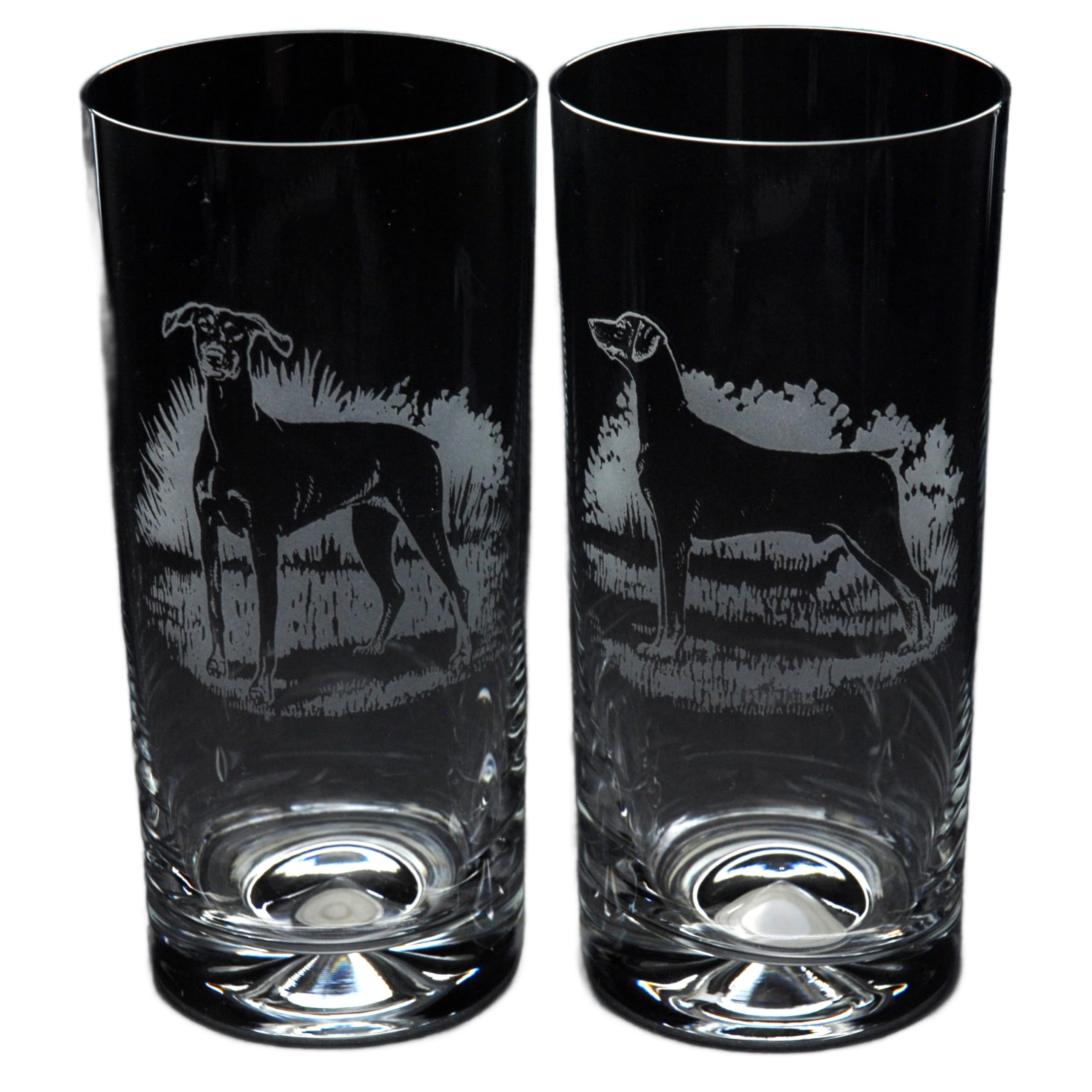 GLYPTIC Glass Art Dobermann Dog Placement Hand Etched/Engraved Highball Glass