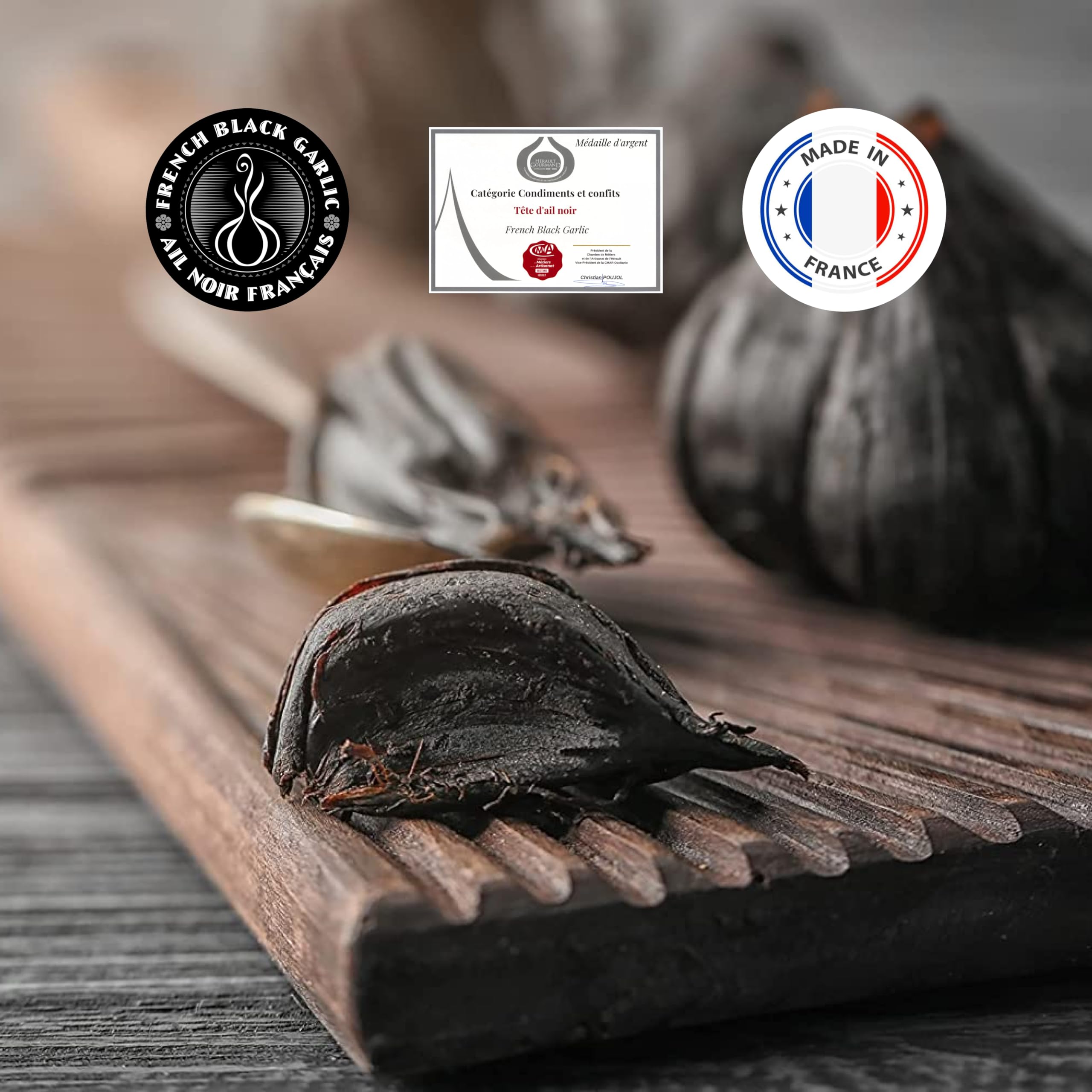 French Black Garlic - Vinaigre à l'Ail Noir, Baobab et Aloe Vera - Ingrédient Culinaire de Prestige - Antioxydant Naturel, Riche en Vitamines et Oligo-Éléments - 250ml