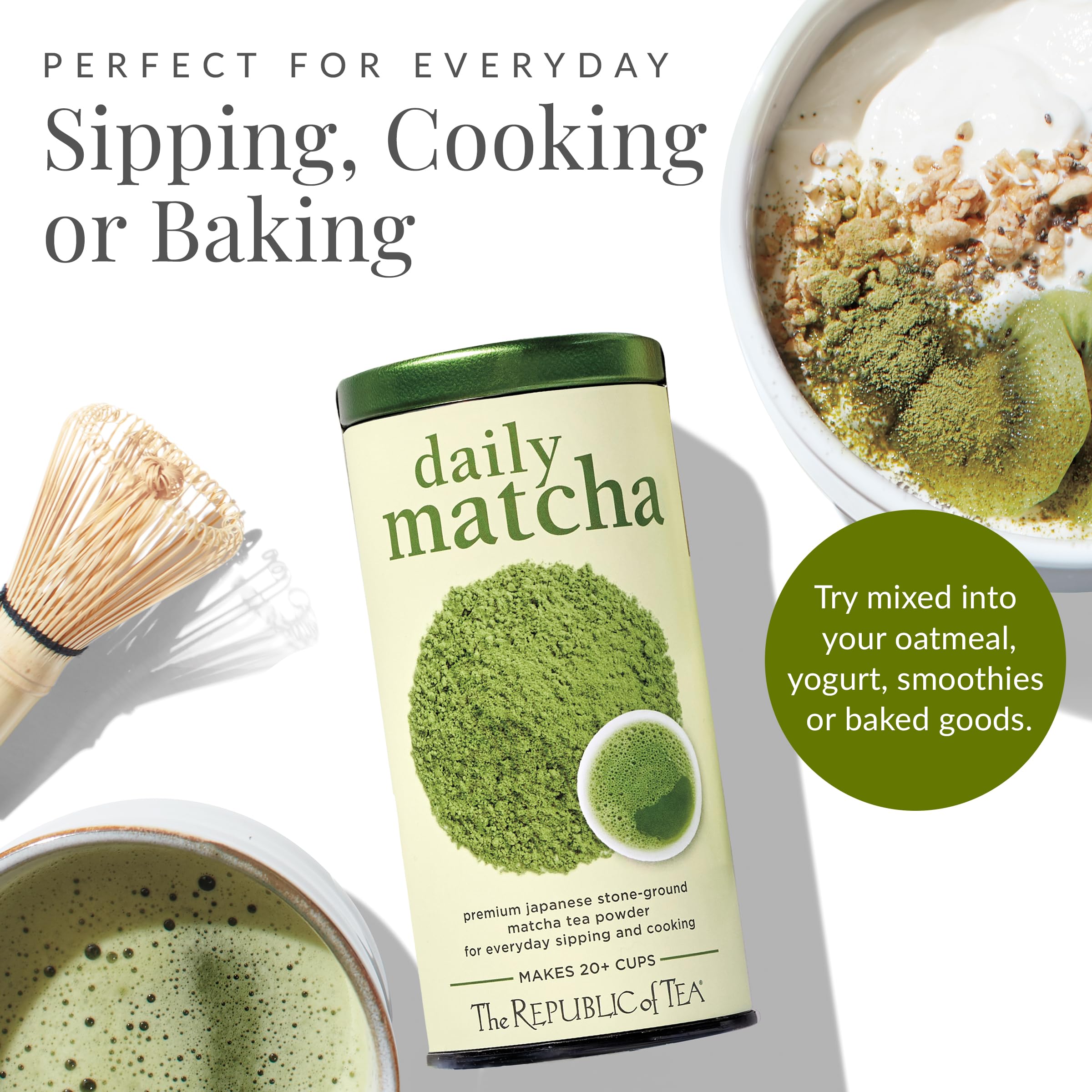 The Republic of Tea Japanese Daily Matcha Powder 1 5 oz Tin Matcha Green Tea Makes 20 Cups — view 3