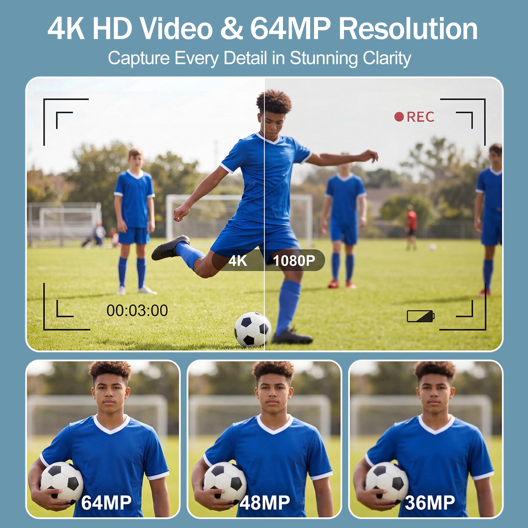 Fotocamera compatta 4K 64MP con scheda SD da 32 GB, schermo IPS da 2,8", zoom digitale 18x, autofocus, batteria da 2000 mAh, trasferimento USB, regalo per bambini, adolescenti e principianti, nero