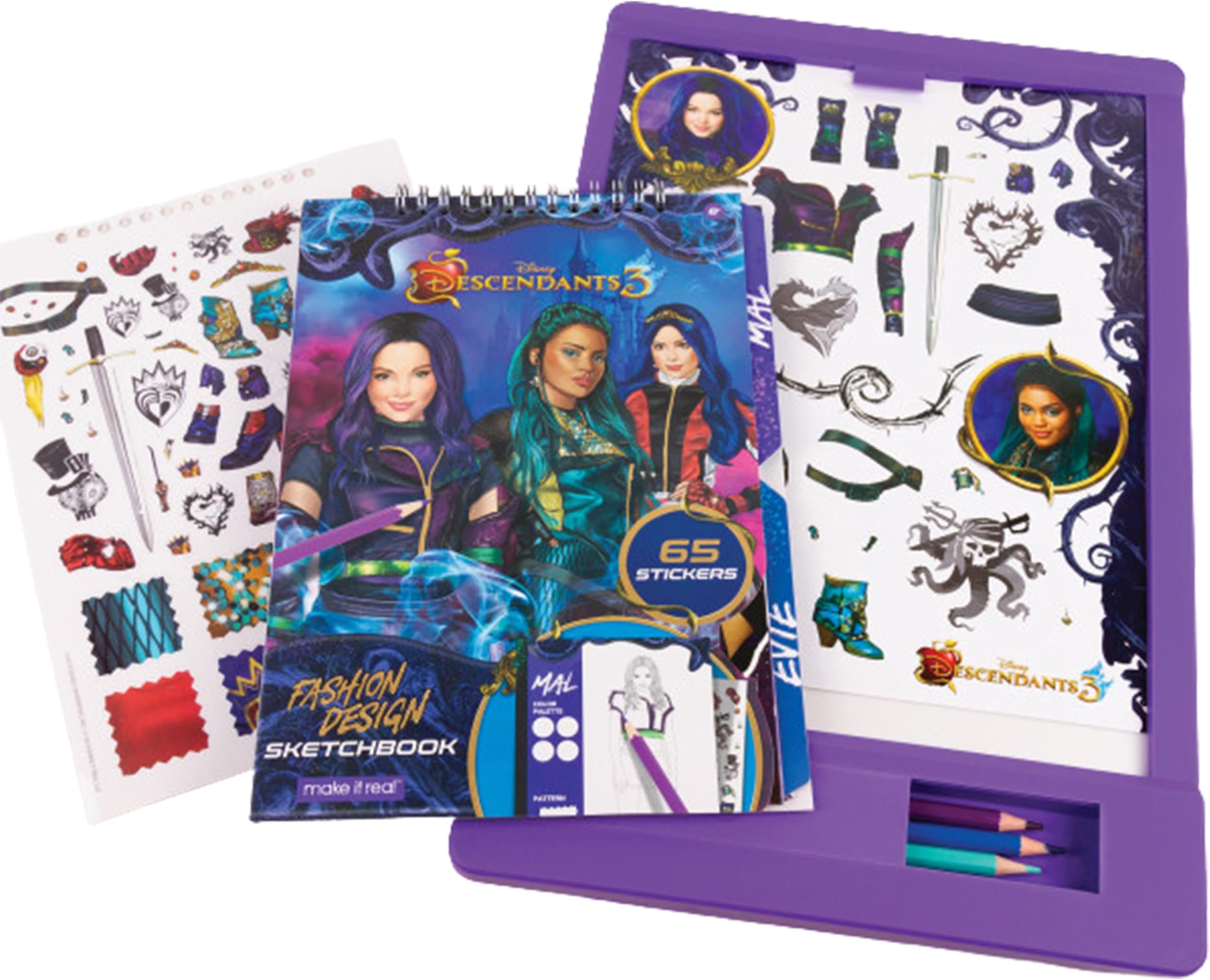 Make It Real - Disney Descendants 3 Sketchbook with Tracing Light Table. Fashion Design Tracing and Drawing Kit for Girls. Includes Sketch Pages, Stencils, Stickers, and Backlit Tracing Pad