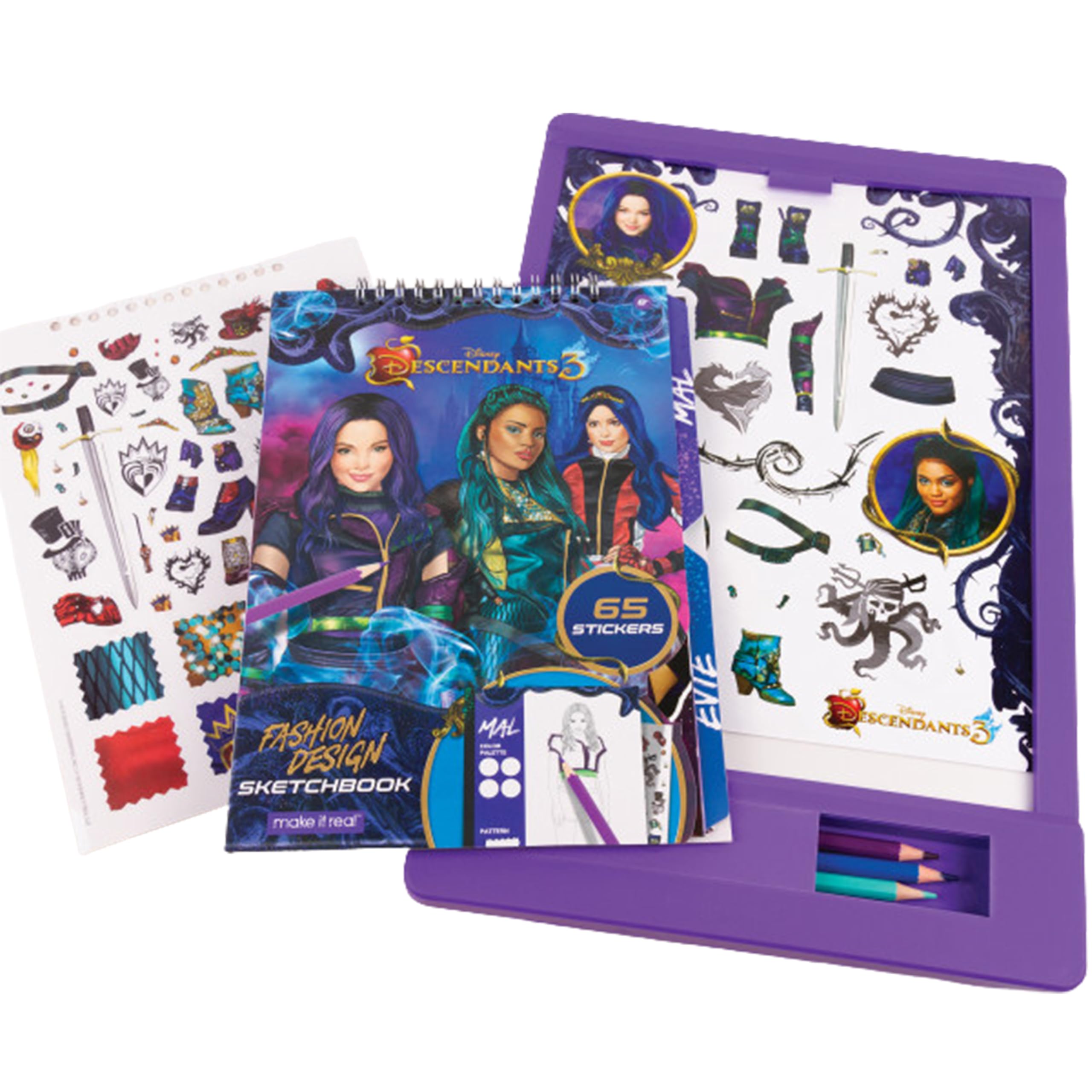 Disney Descendants 3 Fashion Design Tracing Light Table for Girls - 9-Piece Set with Sketchbook, Stickers, Tracing Pages, Light-Up Table - Creative Drawing Kit, Ages 8+