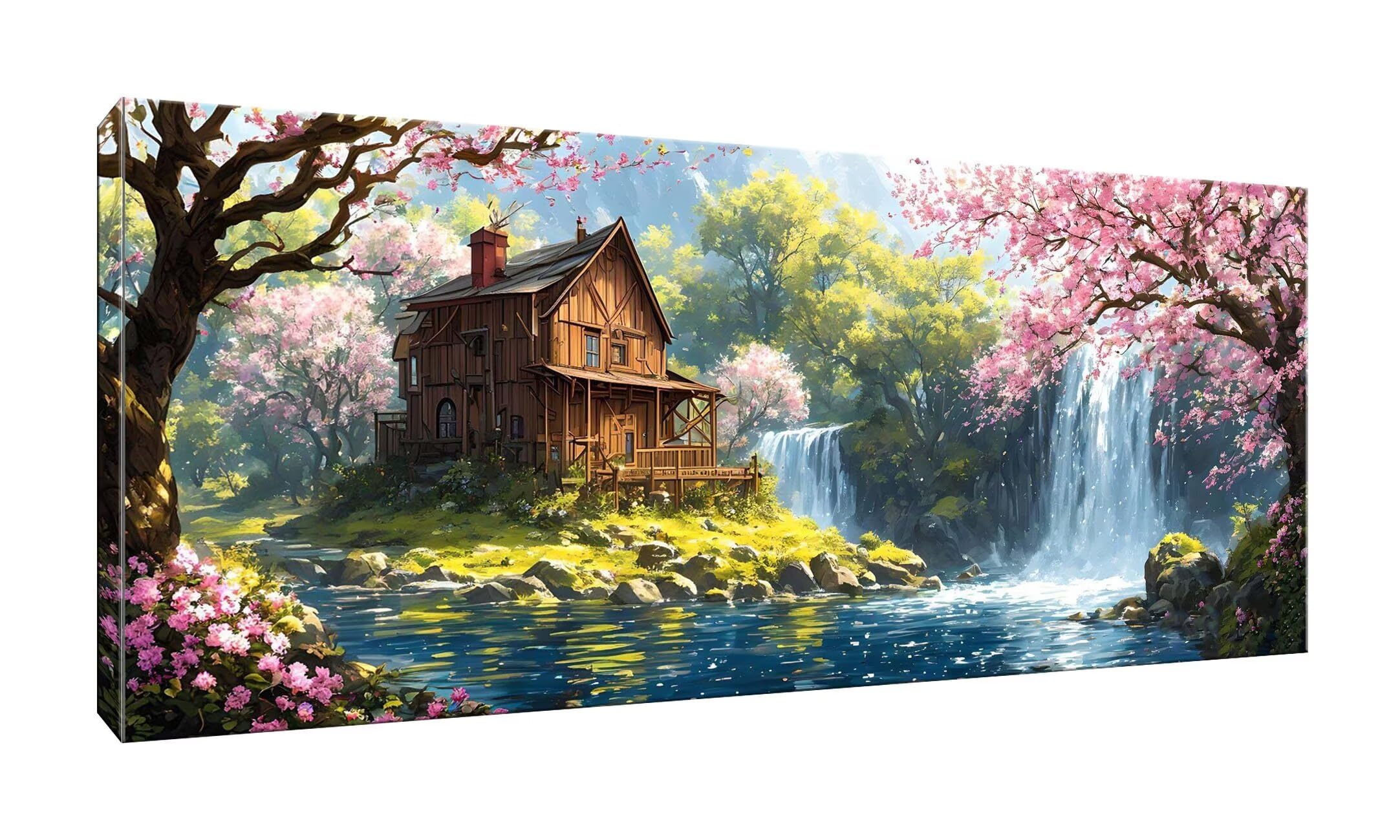 Malen Nach Zahlen Erwachsene xxl, Paint by Numbers Malen Nach Zahlen Wald Hütte, DIY Geschenk Art mit Pinseln und Acrylfarben Handgemalt Ölgemälde Leinwand für Home Décor, Ohne Rahmen 80x160cm W-189