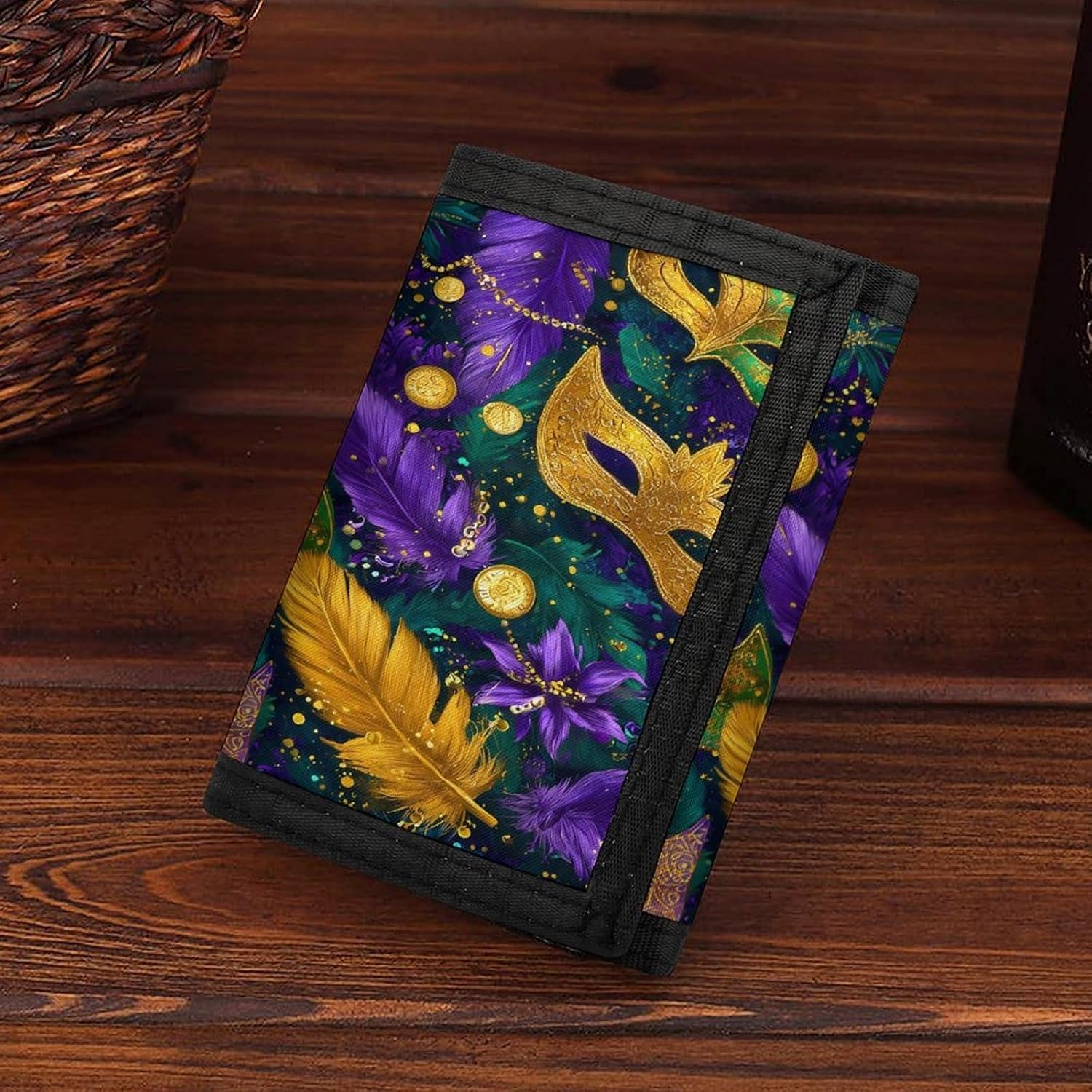 Mardi And Gras Trifold Slim Wallet Front Pocket With Money Clip And ID Credit Card Slots For Travel Work