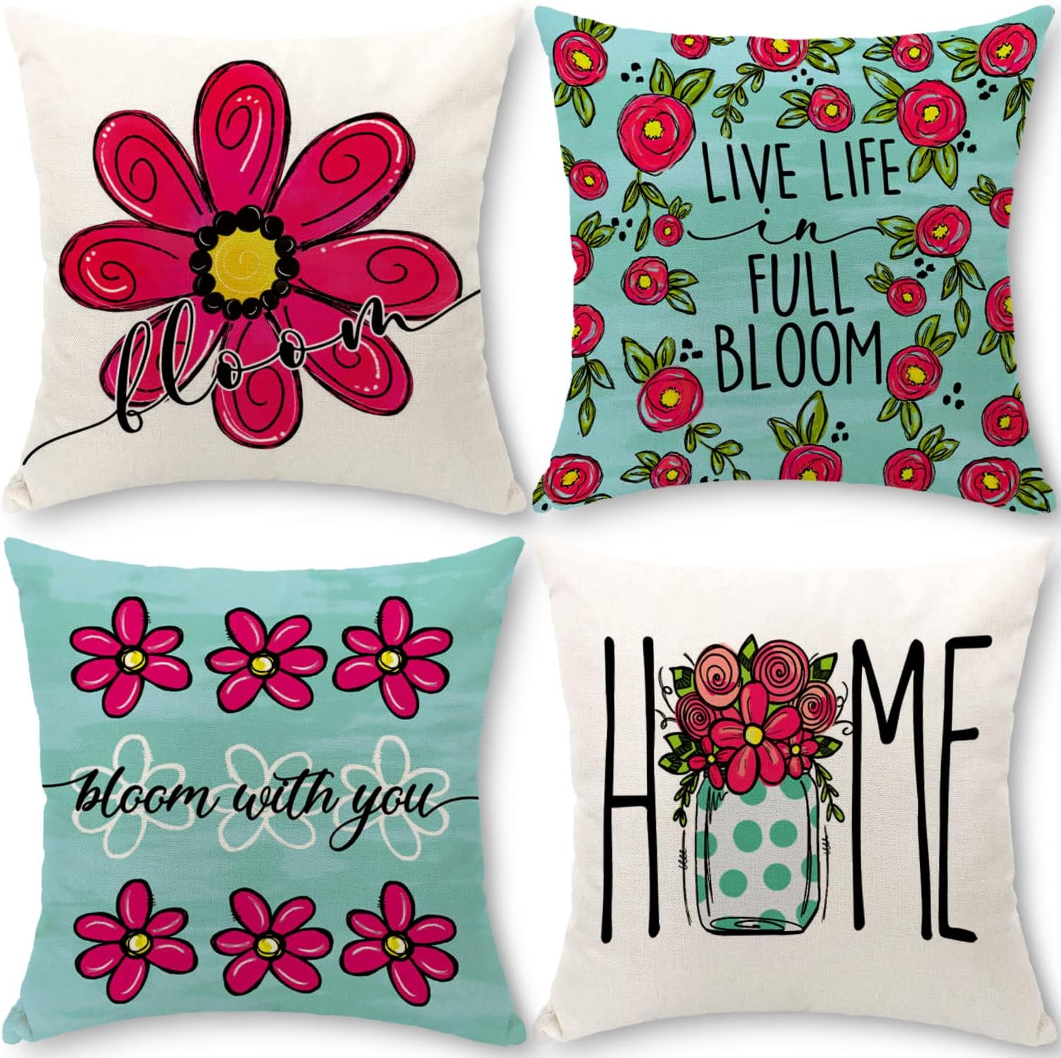 Cirzone Spring Pillow Covers 18x18 Set of 4 Spring Decor