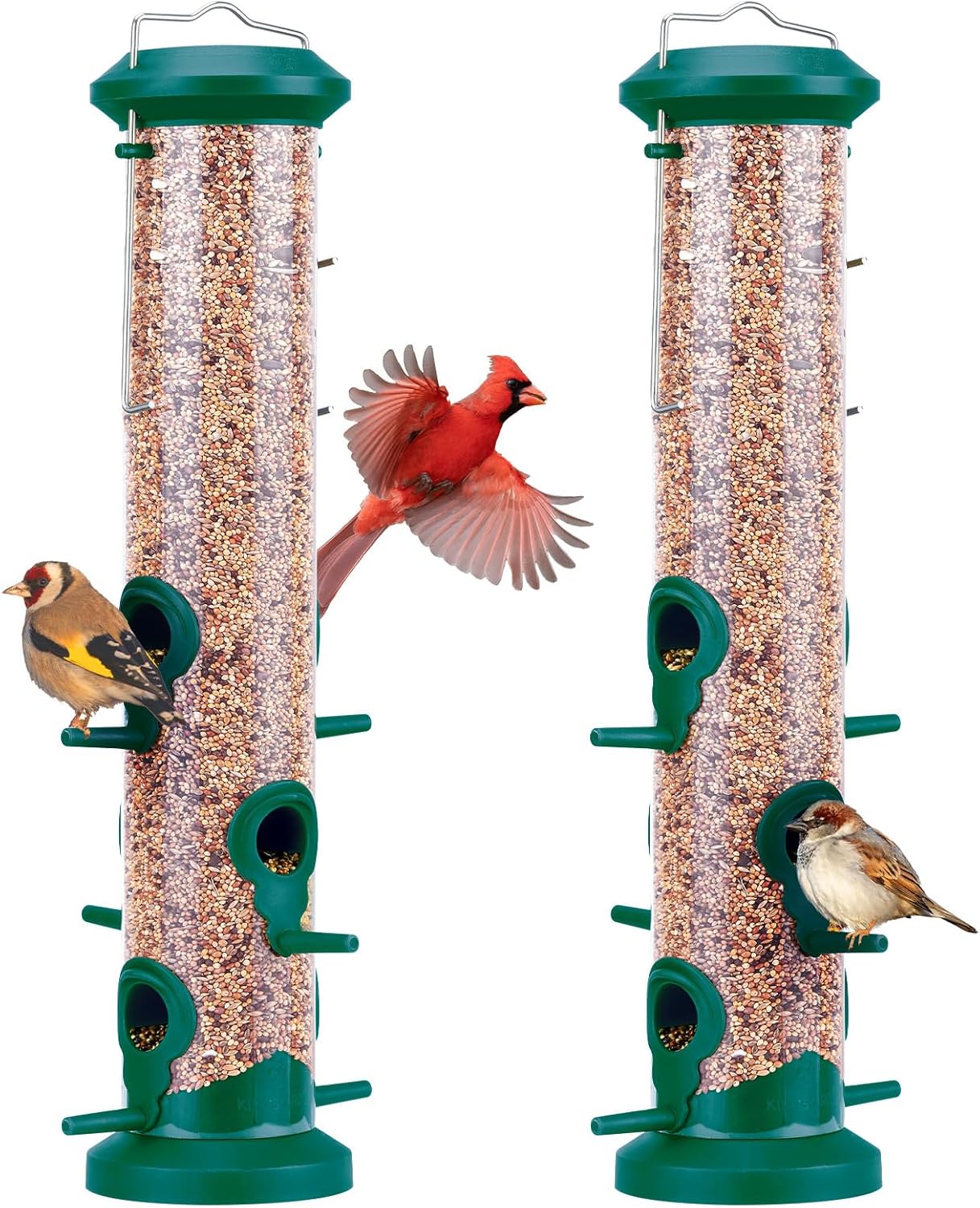Kingsyard Glass Hummingbird Feeder for Outdoors Hanging, 25 Ounces + Kingsyard 2 Pack Tube Bird Feeders for Outdoors Hanging
