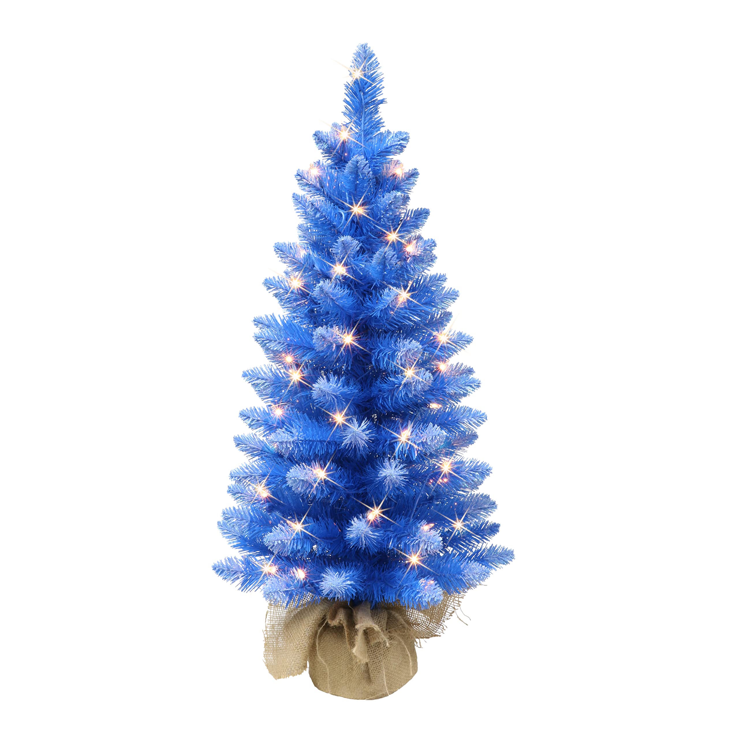 3 ft Pre-lit Fashion Blue Tree, 97 Tips, 50 UL Clear Incandescent Lights, Burlap Base
