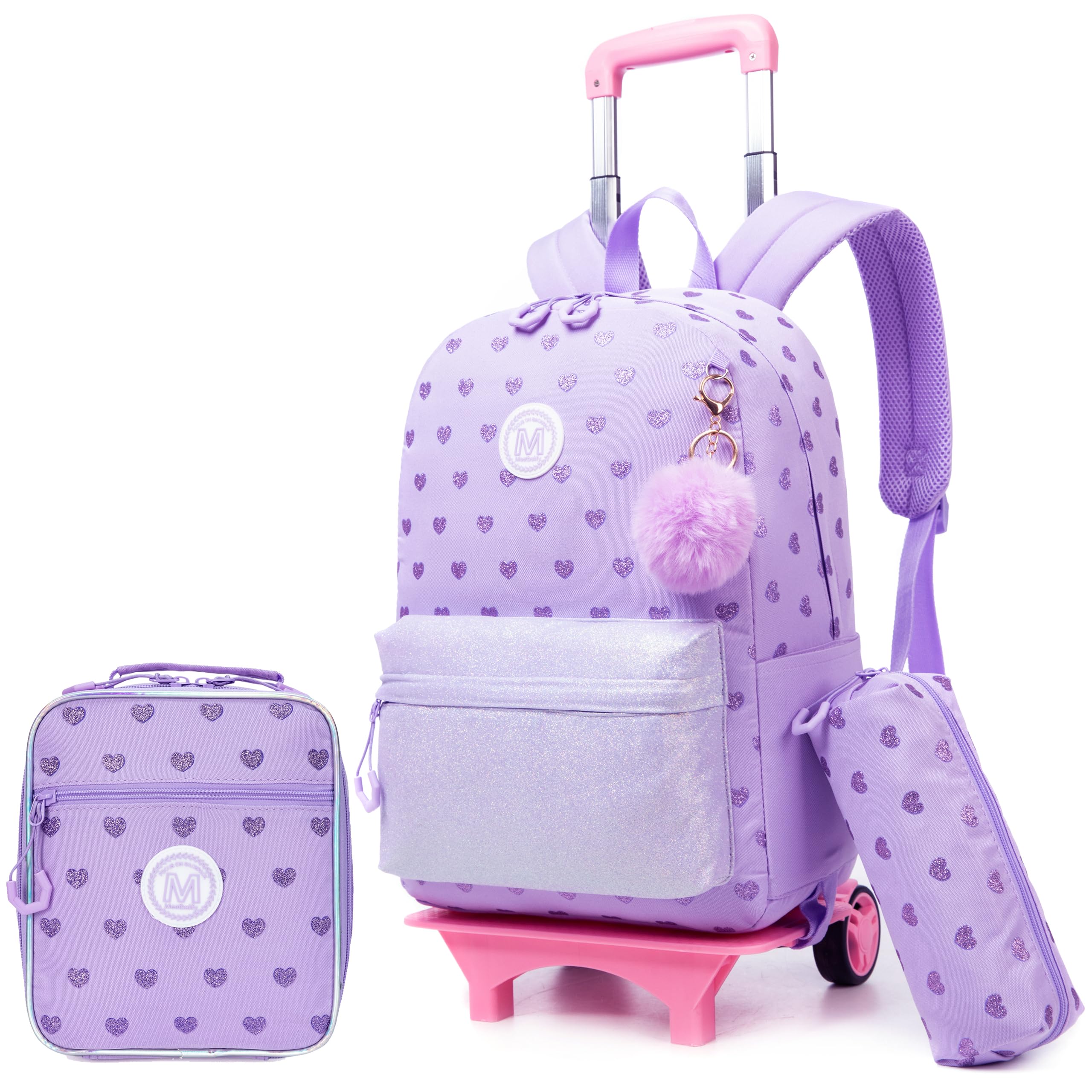 HTgroce Mochila Con Ruedas Niña con Estuche para Lápices y Bolsa para el Almuerzo, Mochilas Escolares Con Ruedas, Mochilas Escolares Con Ruedas Primaria