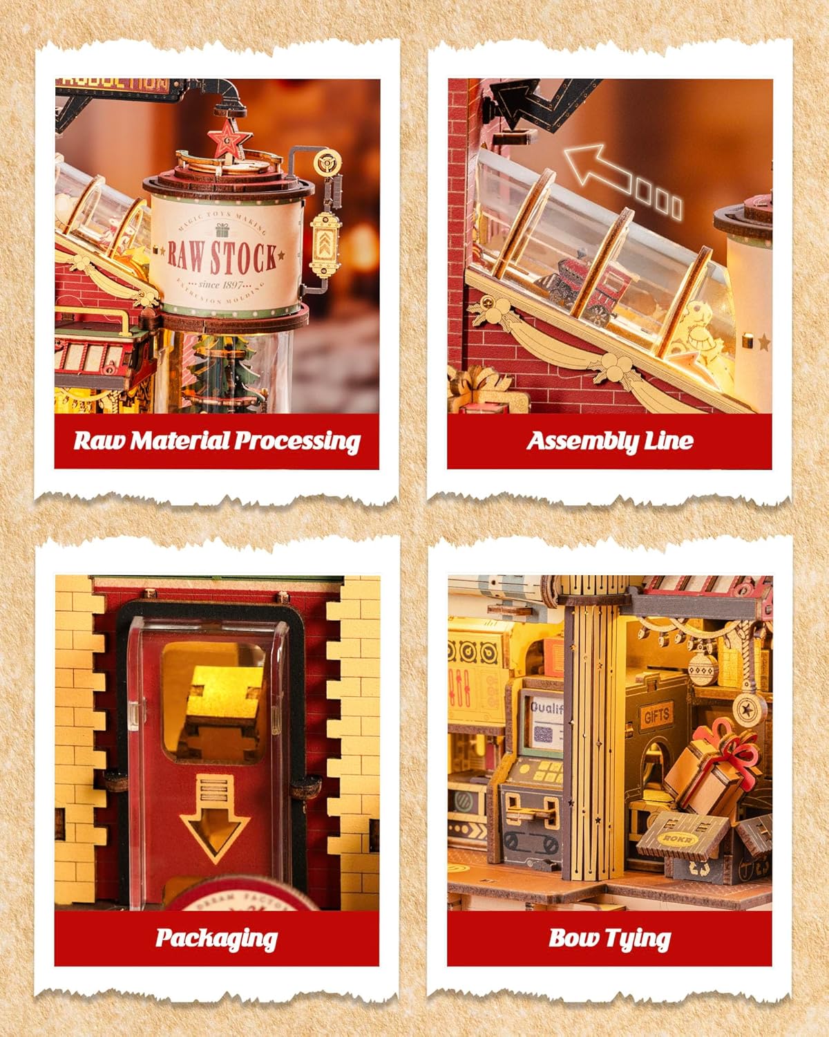 ROKR 3D Wooden Puzzle for Adult - Gift Factory Mechanical Model Kit with Music & Lights, 449pcs Adult Wooden Puzzles, DIY Building Toy for Adults