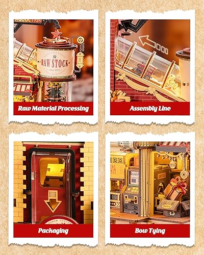 Miniatura 5 de ROKR Rompecabezas de madera 3D para adultos, kit de modelo mecánico de fábrica de regalos con música y luces, 449 piezas de rompecabezas de madera