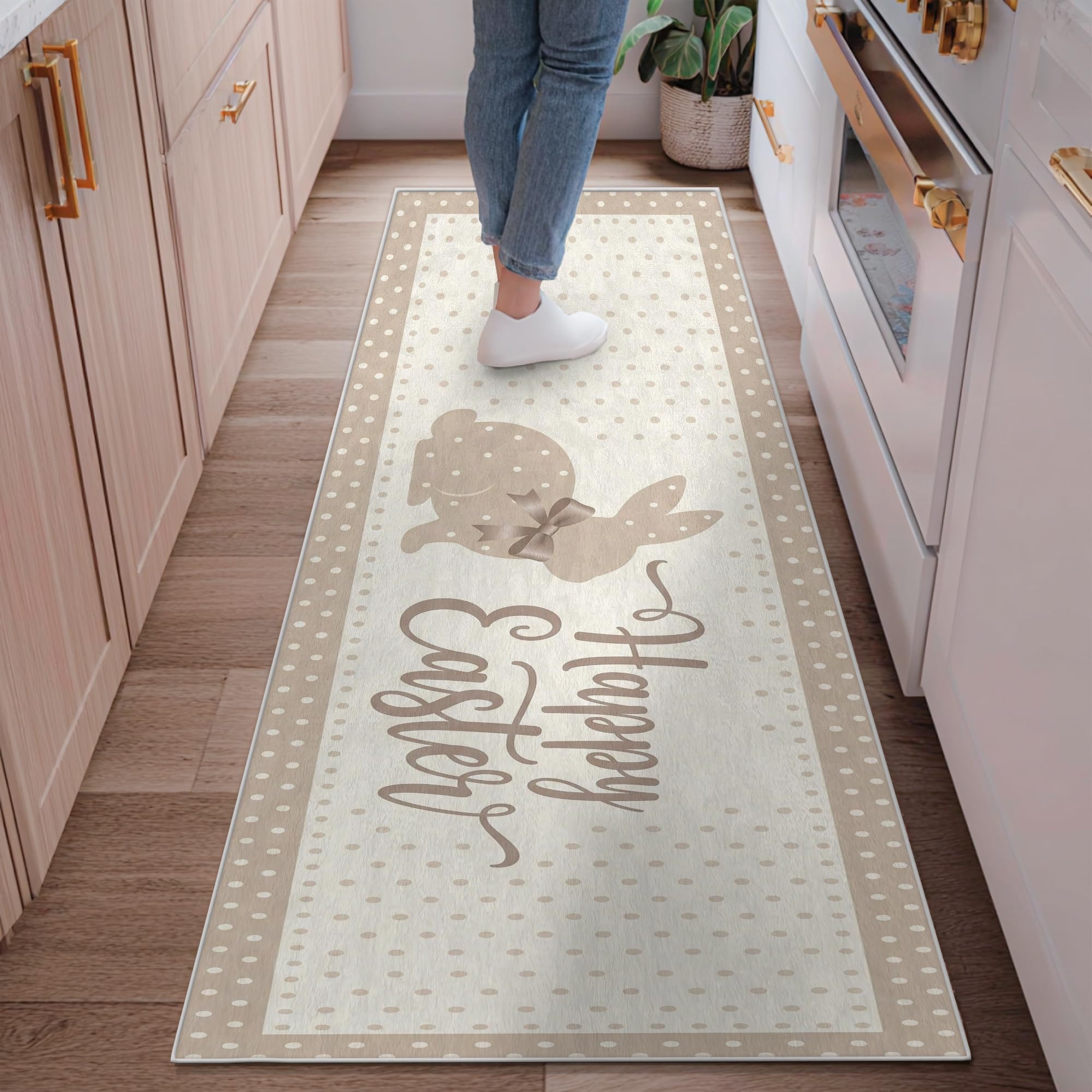Tapis de couloir motif lapin antidérapant et robuste sans perte de poils