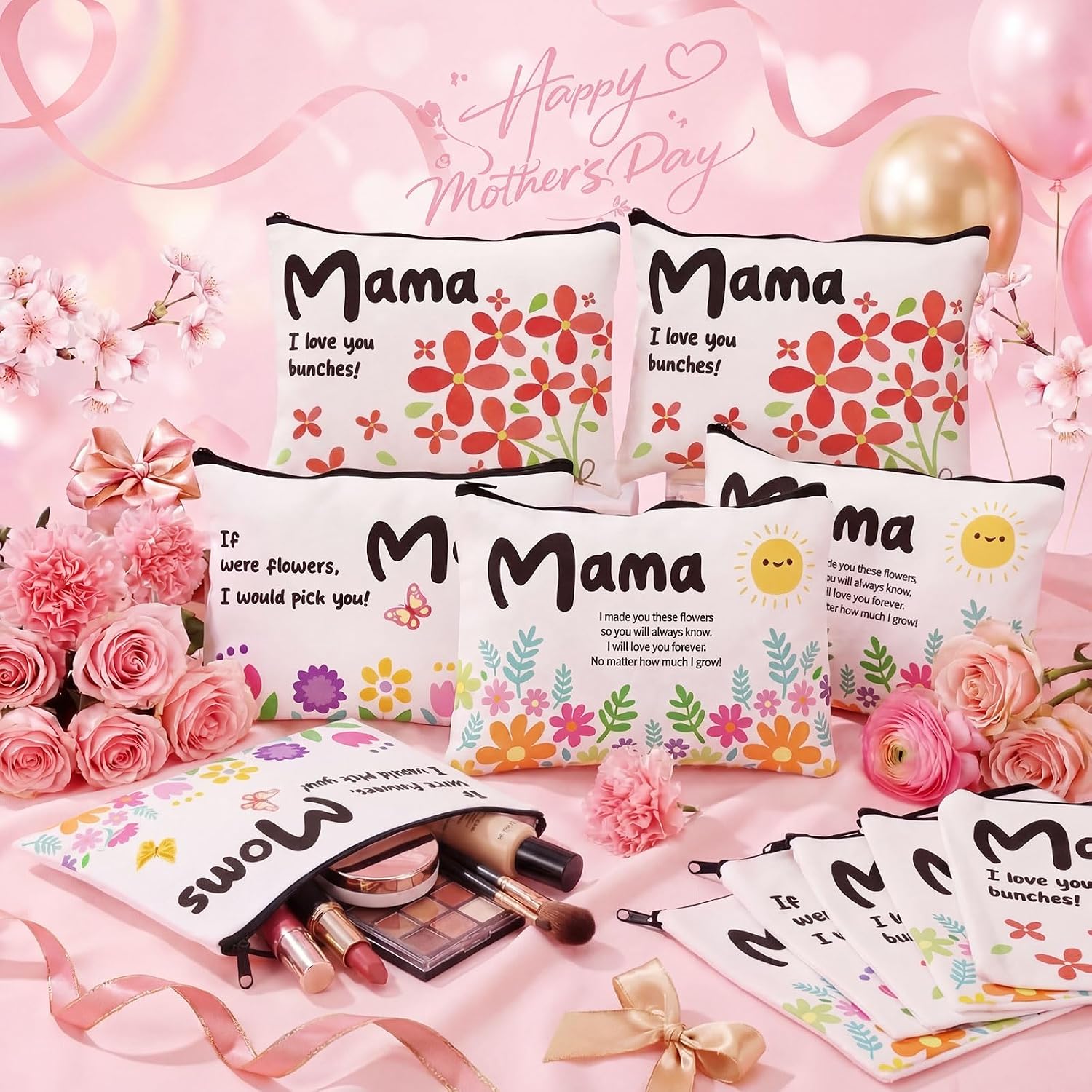 Paterr Mother's Day Craft Gift Coloring Mom Flowers Gift Canvas Bag Love Mama Makeup Pouch DIY for Mother's Day Activity image 4