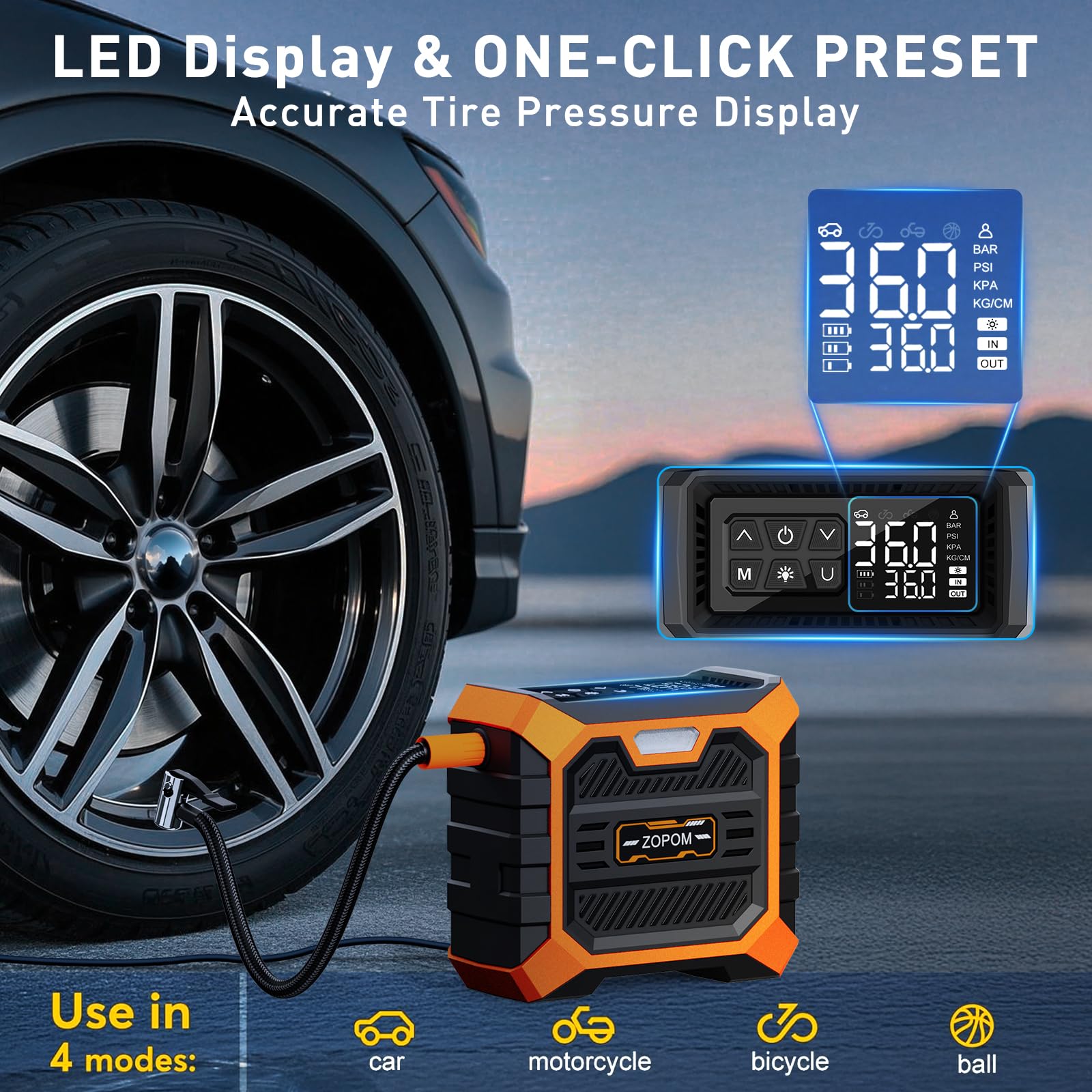Compressore D'aria Portatile Pompa Gonfiaggio Pneumatici Pompa Auto 12 V DC Auto Bici Moto Cordless Mini Digital Gauge Accessori