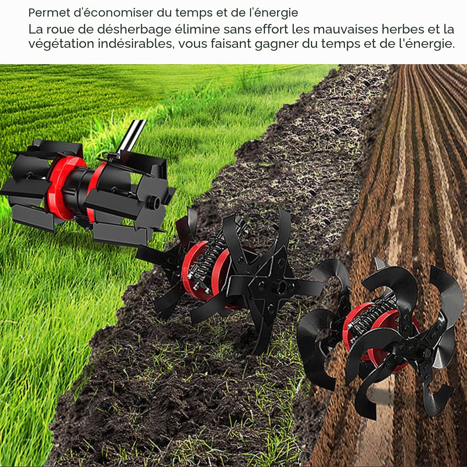Roue de Désherbage Universelle en Fer et Aluminium à 9 Dents pour Tondeuse à Gazon de 10 Cm de Diamètre, Accessoire de Scarificateur de Motoculteur, avec Installation Facile (28mm)