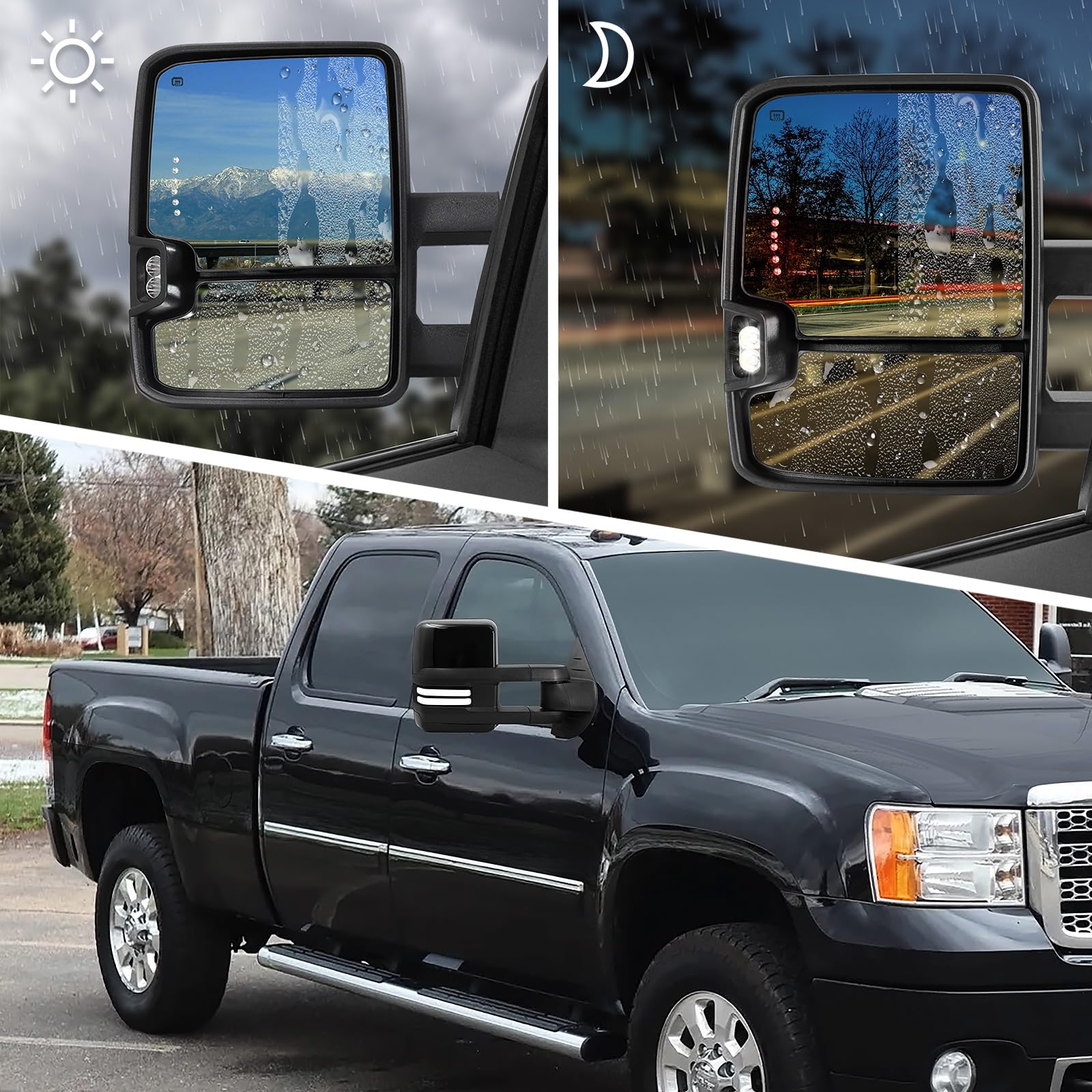 Switchback - Specchietto retrovisore per Chevy Silverado GMC Sierra 2007-2014, con luce di marcia in vetro riscaldato, luce di posizione, indicatore di direzione, lampada di riserva nera (retro
