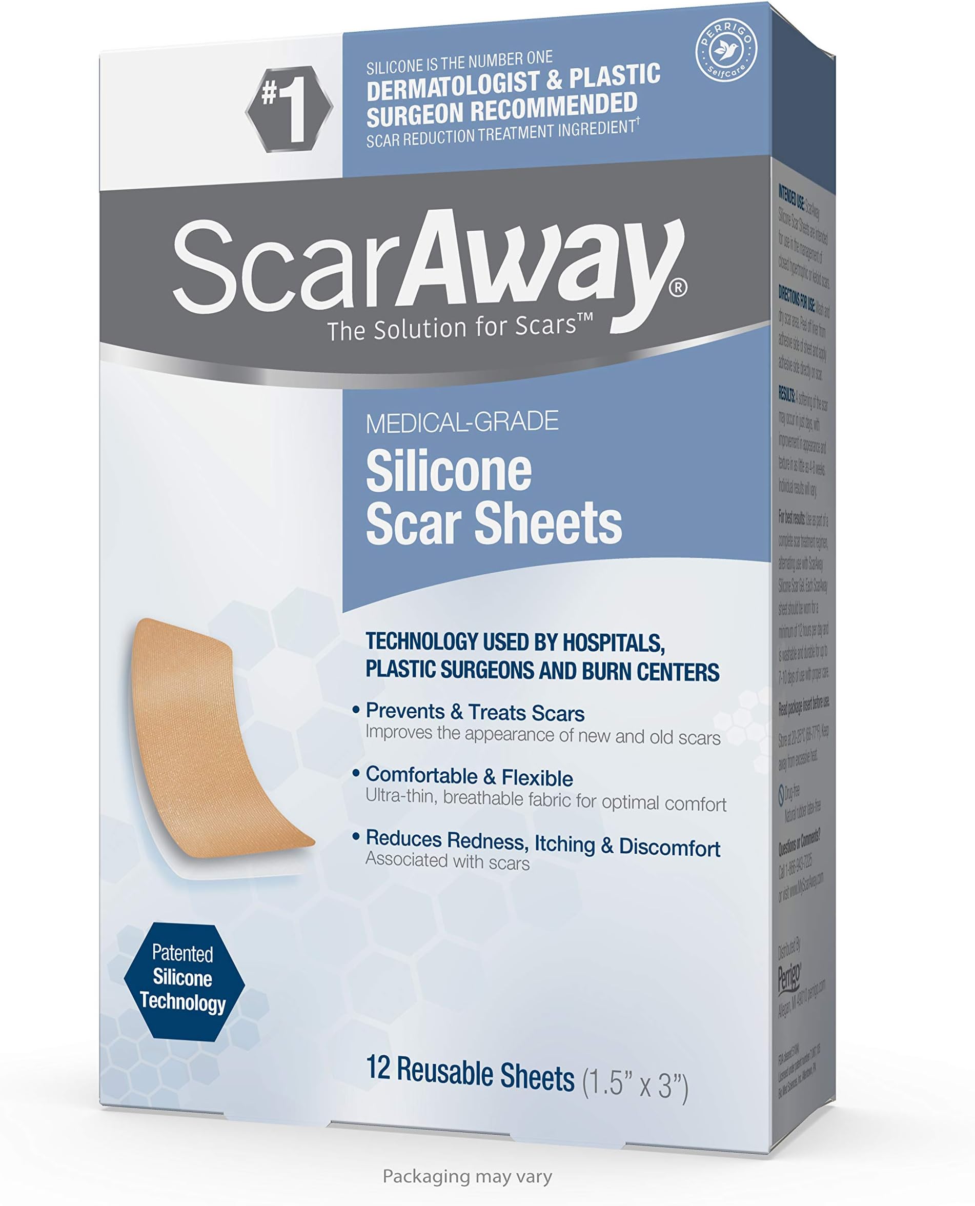 Advanced Skincare Silicone Scar Sheets, Silicone Scar Sheets for Body Scar, Surgical Scar, Burn Scar, Acne Scar and Keloid Scar Treatment, 12 Reusable Sheets