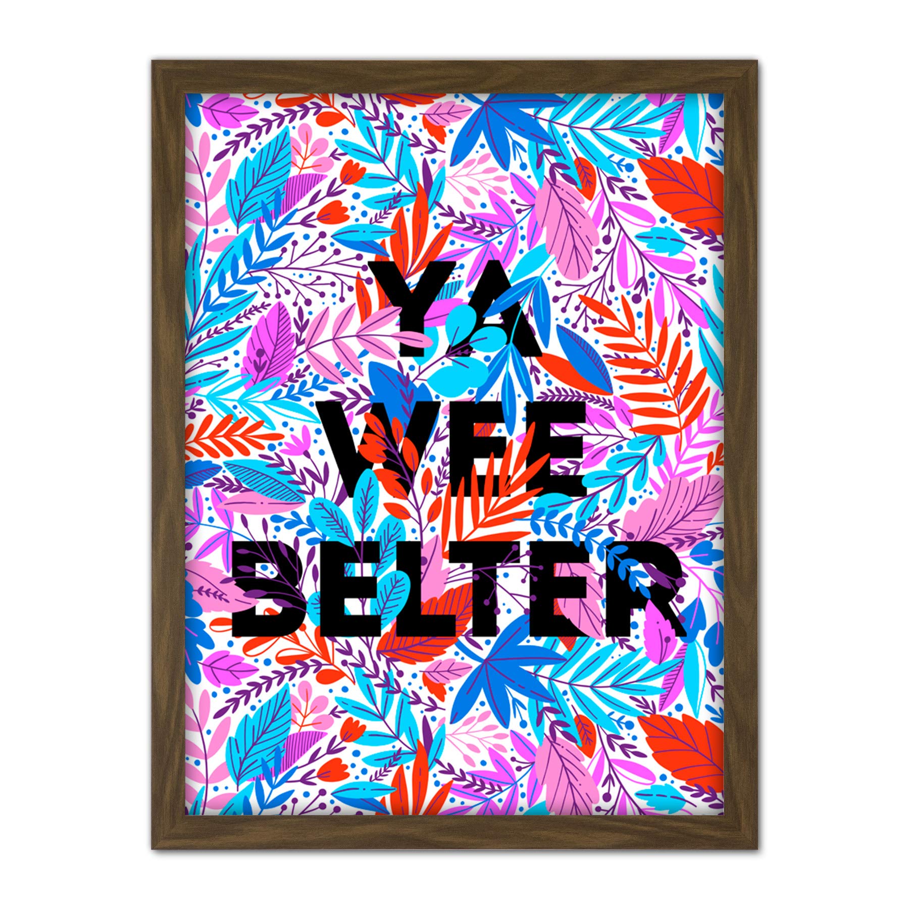 Wee Blue Coo Woven Flower Typography Scotland Wee Belter Artwork Framed Wall Art Print 18X24 Inch